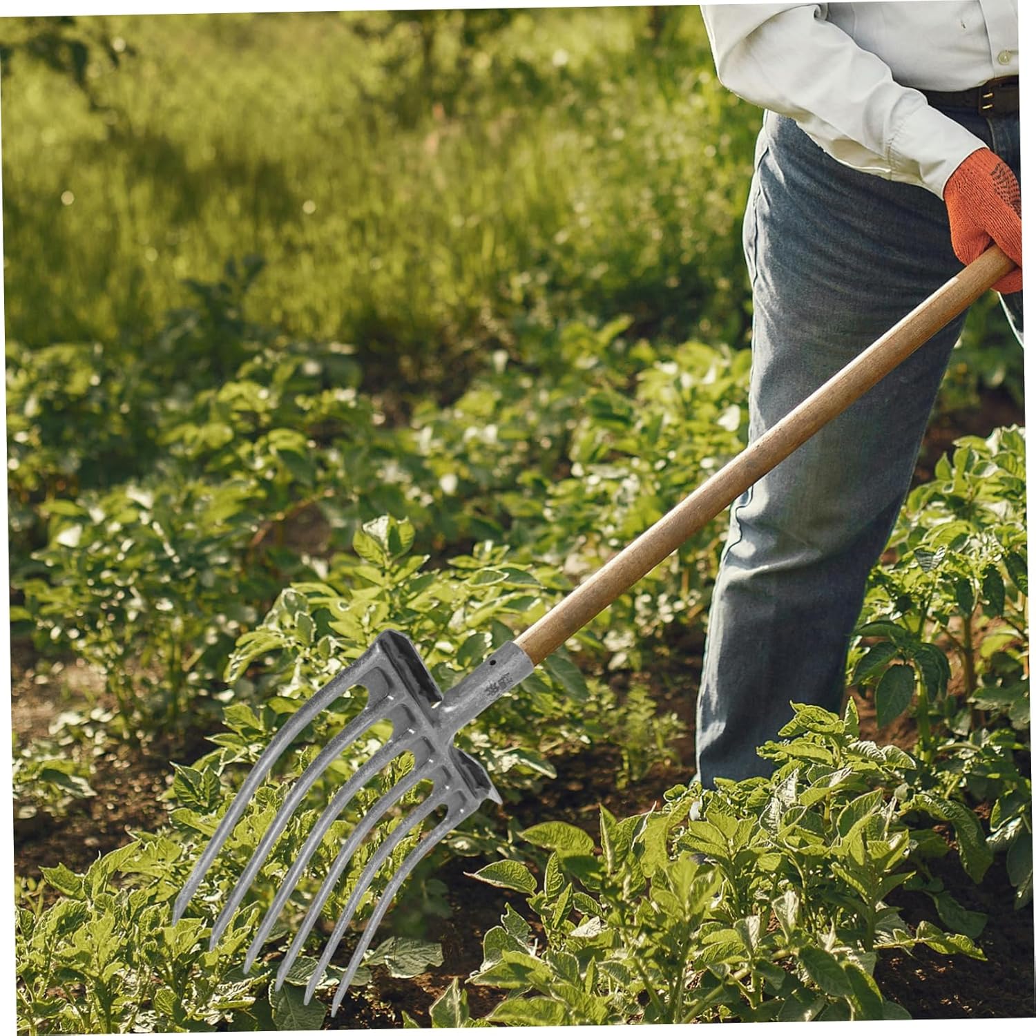 VICASKY Steel Four-Tooth Fork for Agricultural Soil Turning Heavy Duty Metal Rake Head for Gardening and Farm Use Essential Tool for Plowing and Manure Management
