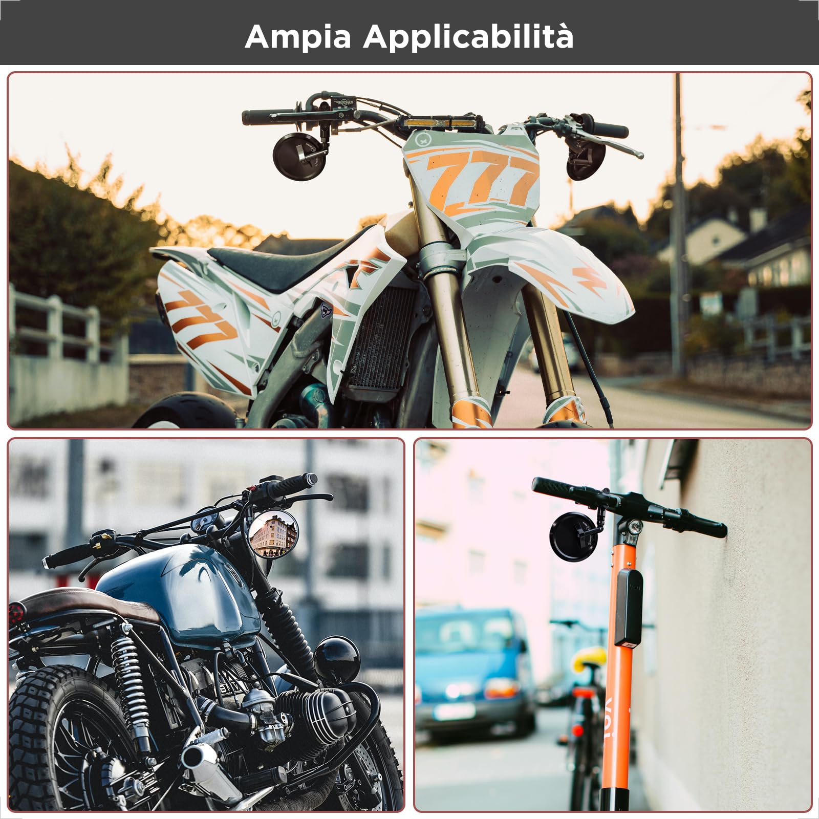 Evermotor CNC Specchietto Moto, Specchietti Moto Mmologati E24, Rotondo per Scooter, ATV, Ciclomotori, Quad, Moped (1)