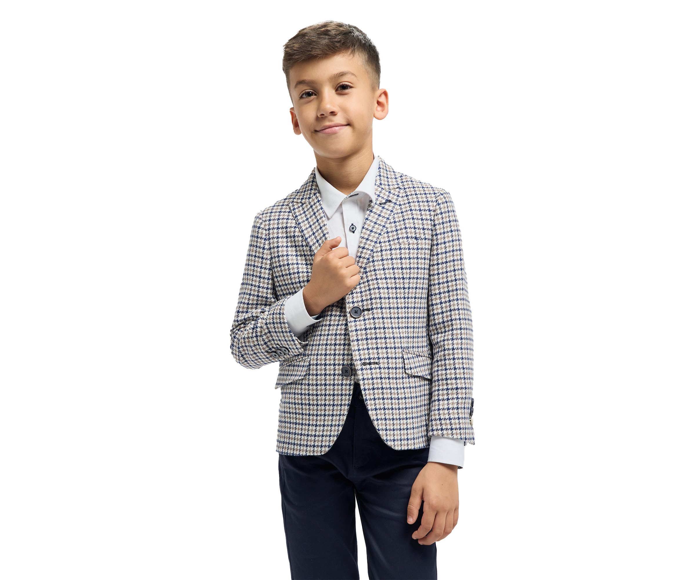 SIRRI Blazer Pied de Poule Beige Vintage da Uomo e da Ragazzo, Giacca Sportiva retrò Slim Fit in Misto Cotone
