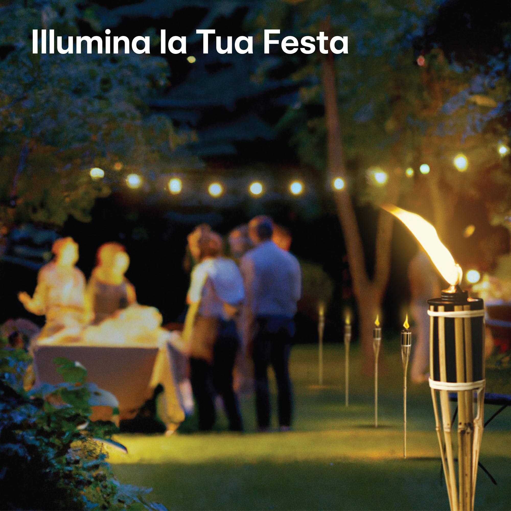 Fiaccole da Giardino in Bambù 90cm - 10 Torce con 10 Stoppini Extra - Lunga Durata di Combustione - Ricaricabile