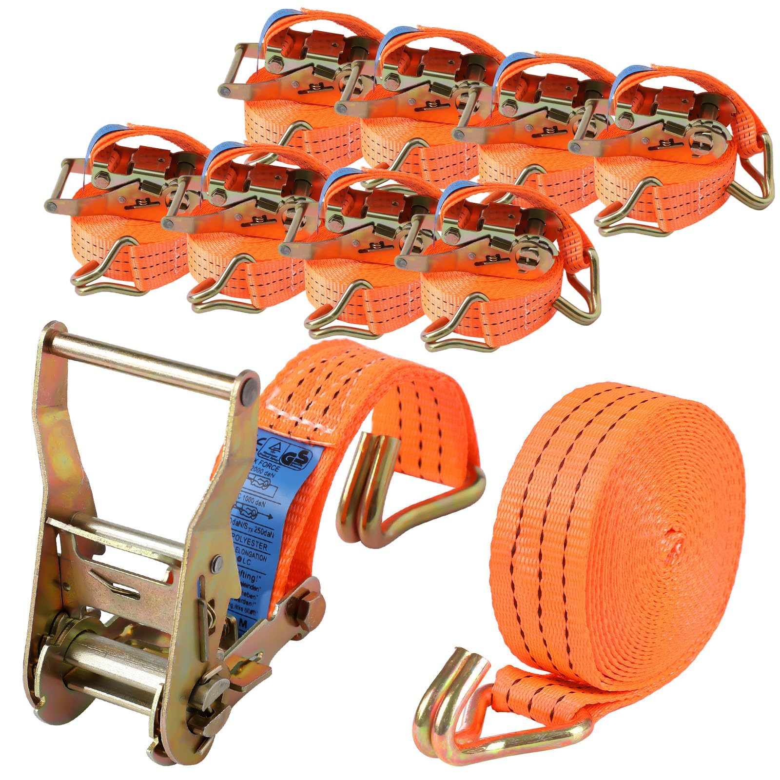Pamatio 4 x Ratchet Straps with J Hooks - 6m x 40 mm 3000kg Heavy Duty Ratchet Straps, 6600lbs Break Strength,Tie Down Straps Set for Load Securing,Truck,Car,Trailer