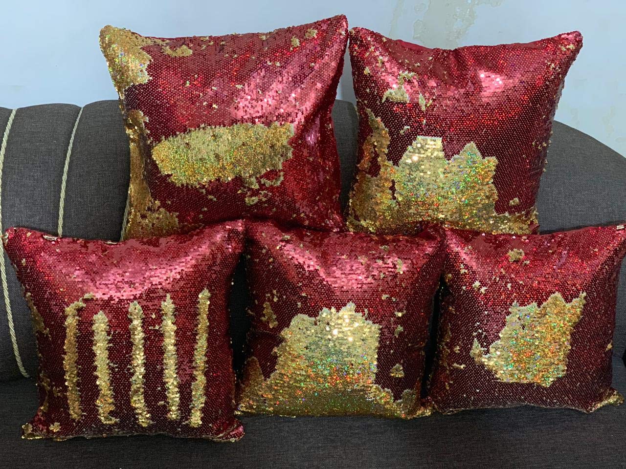 SHOPICTED® Stylish Sequin Mermaid Throw Pillow Cover with Magical Color Changing Reversible Paulette Design Decor Cushion Pillowcase Set of 5(16X16 inch/ 40X40 cms)