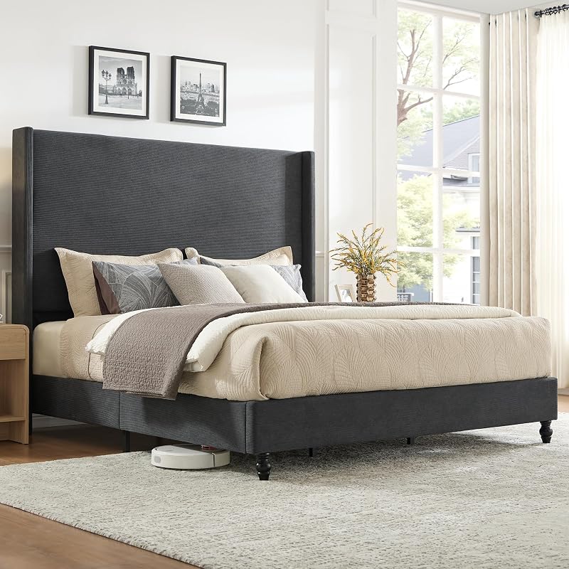 LUXOAK King Bed, 65in Tall Headboard, Gray — $360