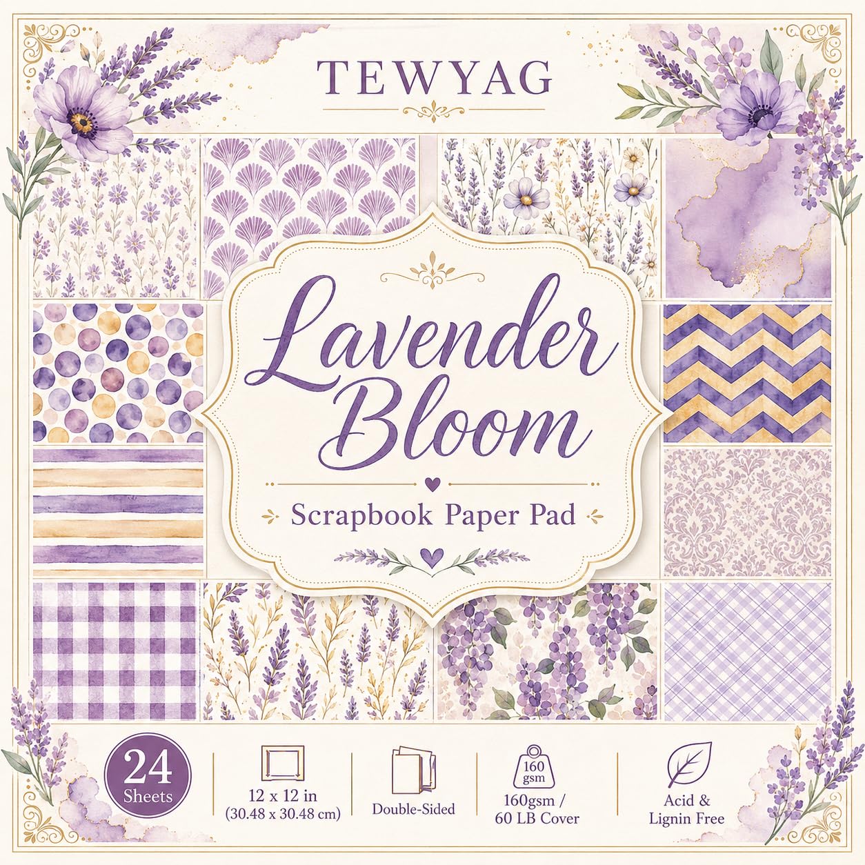 Papel para álbumes de recortes de 12 x 12 pulgadas, bloc de cartulina con patrón de doble cara, hojas decorativas para diario de basura y álbum de fotos, 24 hojas
