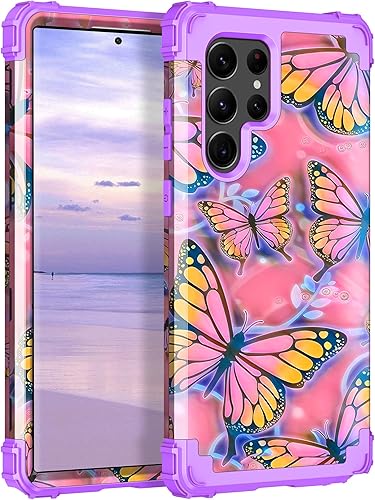 LONTECT Funda para Galaxy S23 Ultra 5G a prueba de golpes, tres capas, resistente, híbrida, resistente, funda protectora de alto impacto para niñas