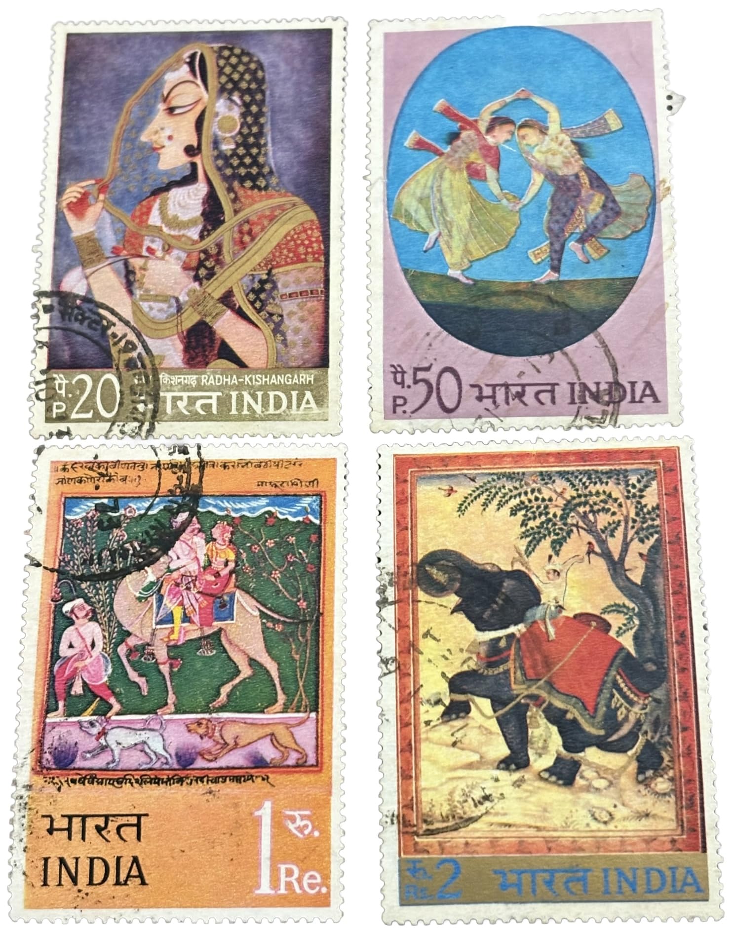 Vintage Indian Postage Stamps Set, Classical Art and Dance Theme, 4 Pieces, Multi-Colour-image-46