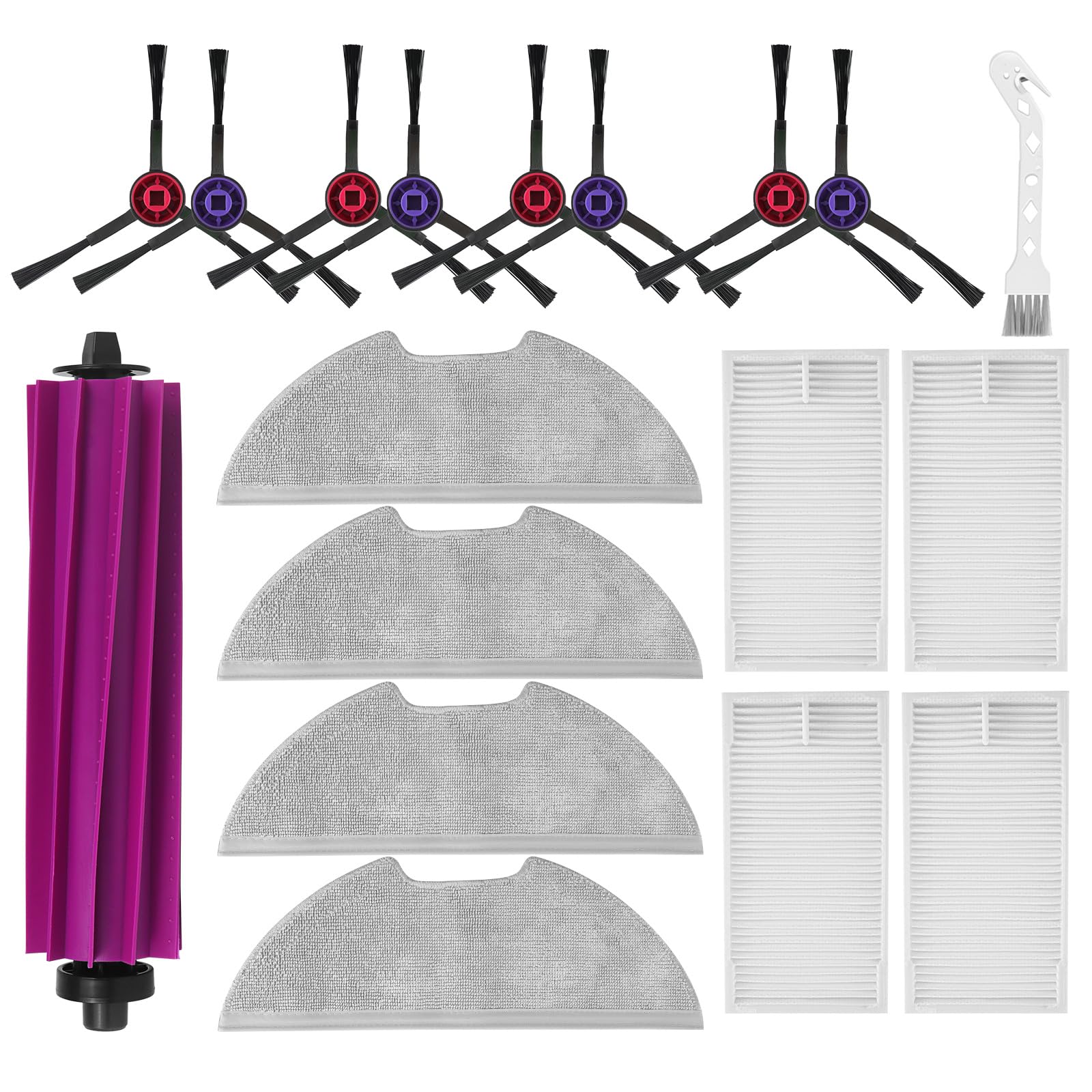 Photo 1 of 18 Pack E20 Plus Accessories Kit Replacement Compatible with Eureka E20 Plus, 1 Main Roller Brushes, 8 Side Brushes, 4 Hepa Filters, 4 Mop Pads,1 Cleaning Brush