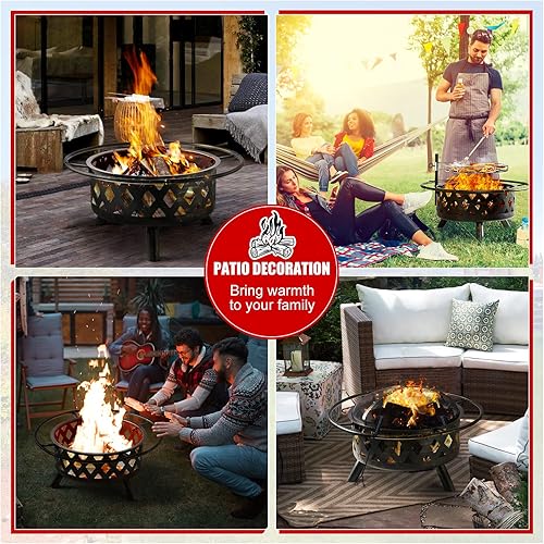 Miniatura 5 de Aoxun Fogata 2 en 1 de 30 pulgadas con parrilla al aire libre, hoguera de leña con cubierta y póquer de fuego (negro)