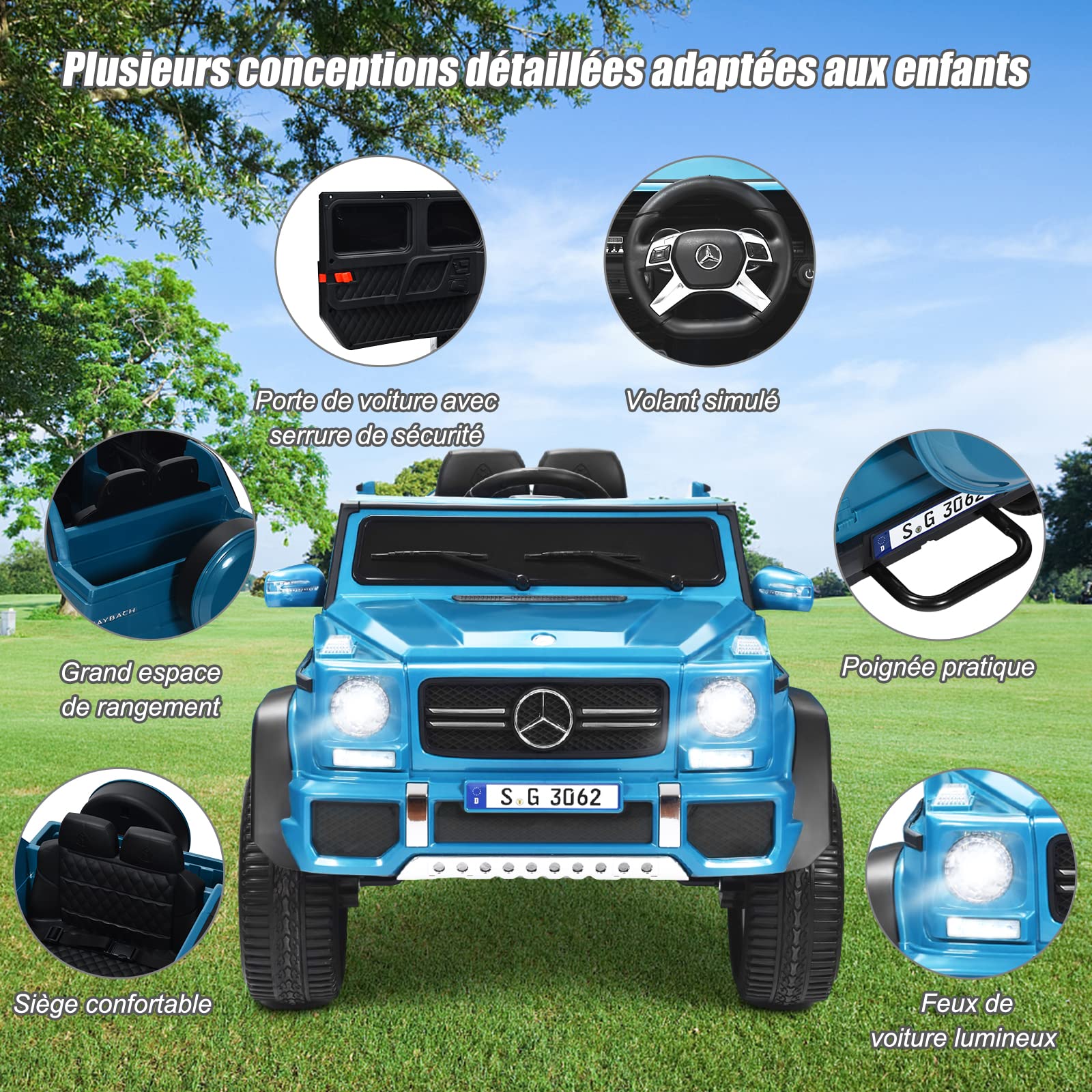 GOPLUS Voiture Electrique Enfants 2 Place 12V avec Télécommande 2,4G, Mercedes G650, 2 Vitesses et Démarrage Frein,Porte et Phare, Musique avec USB pour Enfants 30KG 3-10 Ans