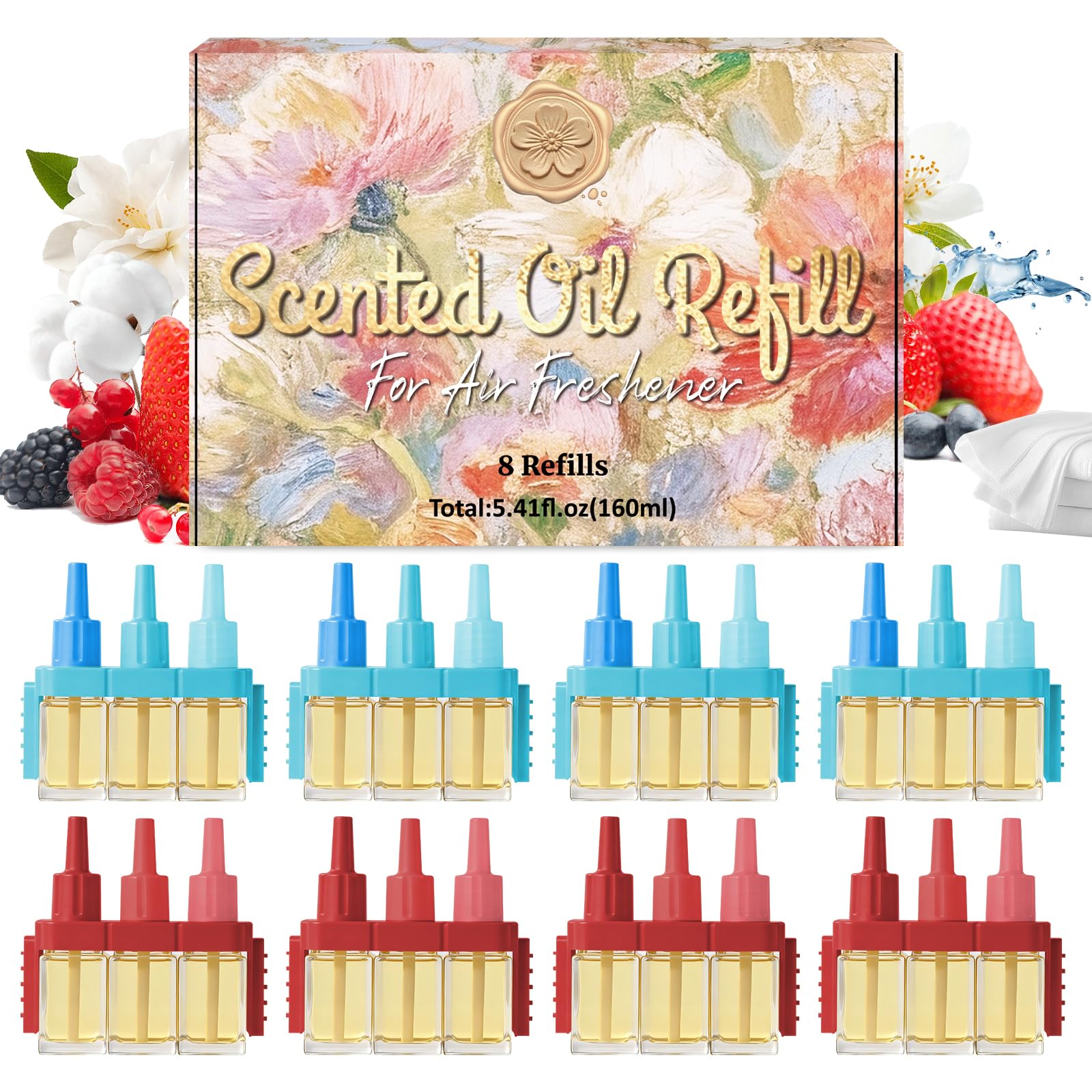 SCENTORINI 3Volution Recambio De Ambientador Electrico 8X20ML | Compatible con Difusores de Esenciales Ambi Pur 3Volution, Aromas Florales, Frutales, Lino, Algodón, Océano etc 6 Aromas