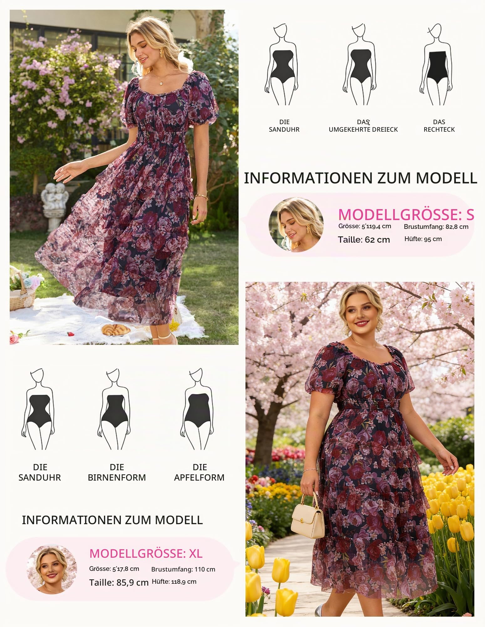 GRACE KARIN A-Linie Sommerkleid Damen Blumen Kleid Hochzeitsgast Elegante