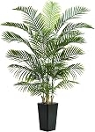 Artificial Palm Tree: 5FT Tall Fake Areca Palm Plant (White Planter) | Large Tropical Faux Palm Tress Silk Plants with Black Pebbles for Home Office Living Room Decor Indoor Patio Porch Balcony