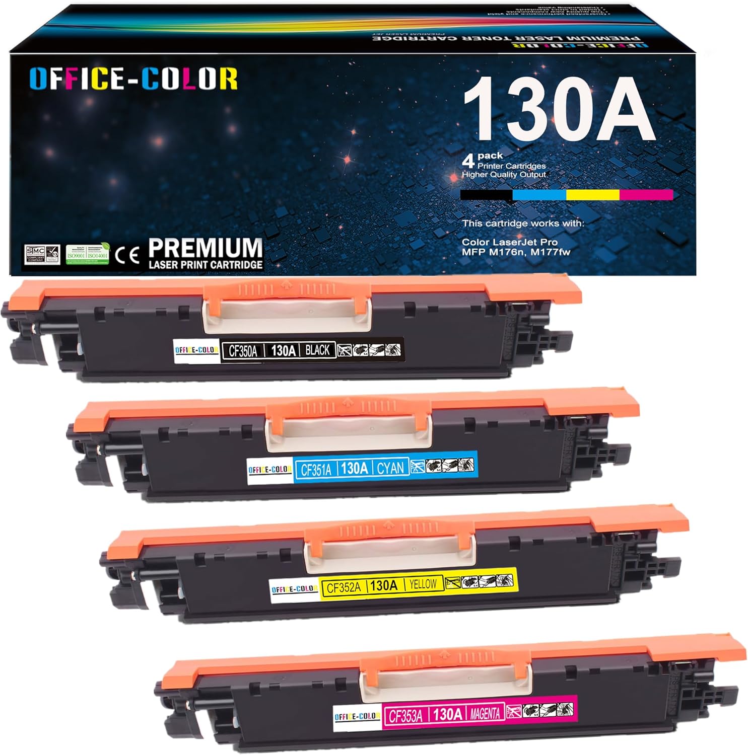 OFFICE-COLOR Replacement for HP 130A Toner Cartridges Set Works with HP Color LaserJet pro MFP M177fw,M176n Printer Ink (Black,Cyan, Magenta, Yellow 4 Pack)