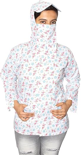 Goodluck Women's/Girl's Cotton Printed Summer Mask Suncoat | Helps to Protect From Sunrays, Dust Pollution, Sunburn, Tanni...