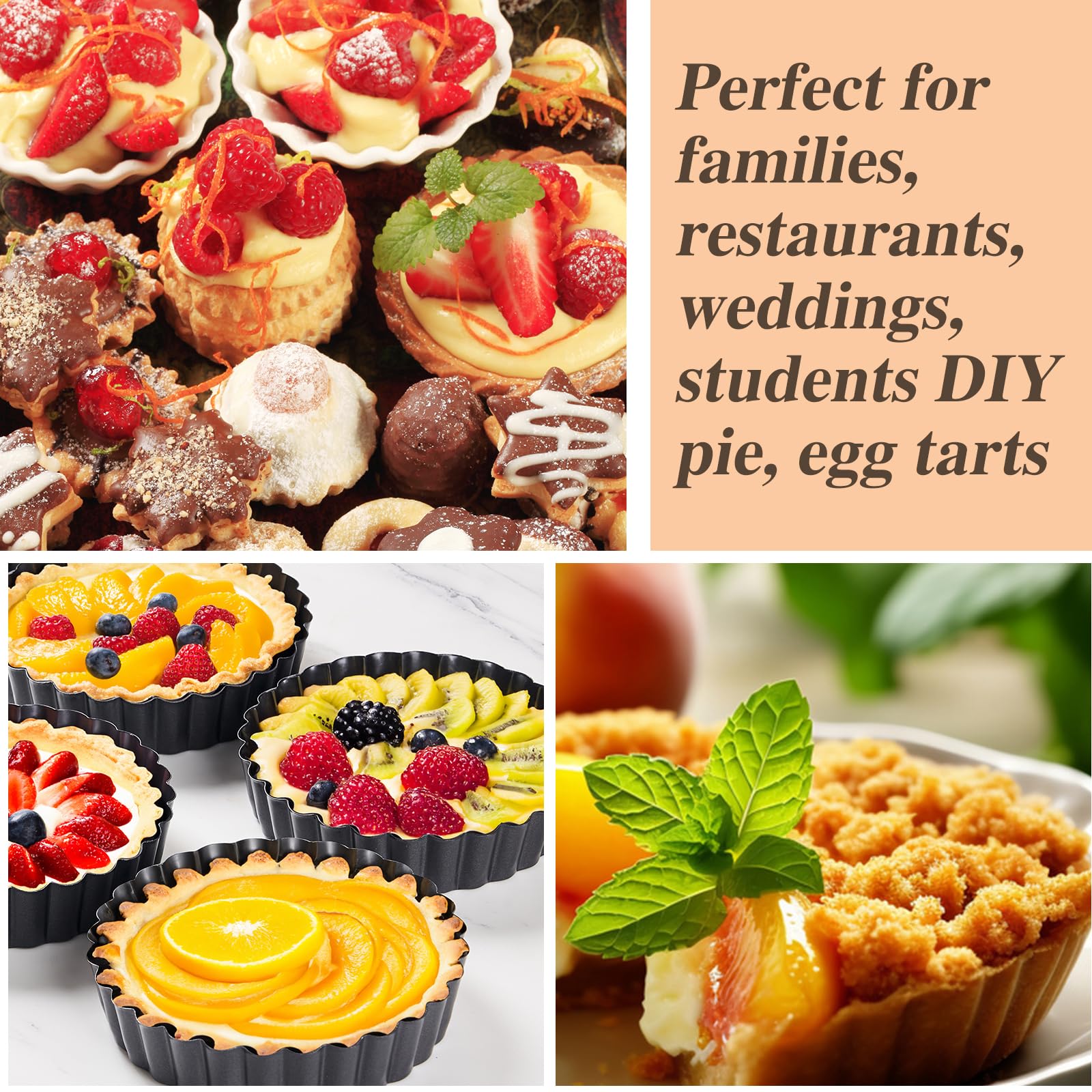 Moldes para tartas de 5 pulgadas, 6 unidades, sartenes para quiche, mini sartenes antiadherentes con parte inferior extraíble, herramientas reutilizables de acero al carbono para hornear