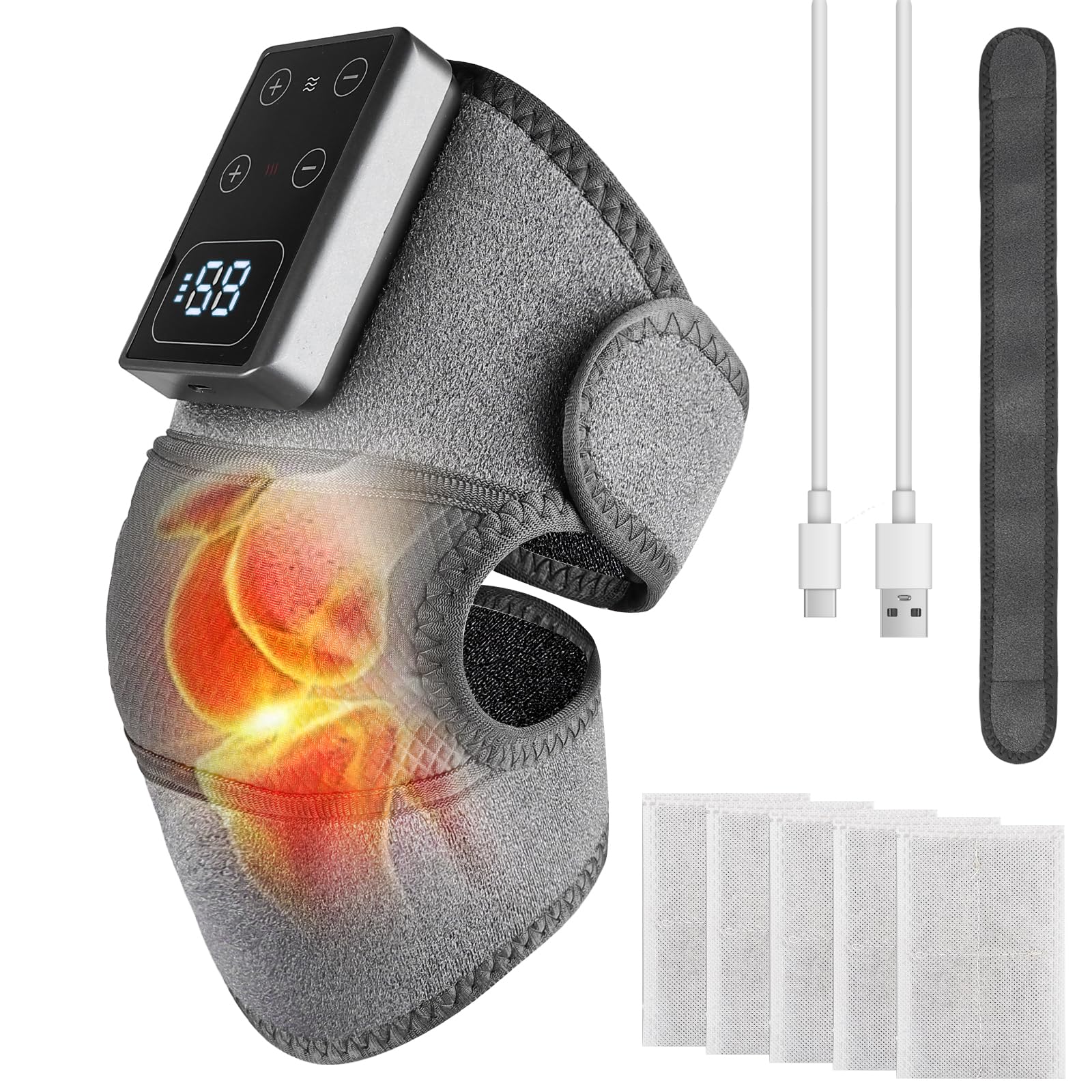 Appareil de massage de genou Chaleur : genouillère chauffante électrique 3 en 1 Vibration infrarouge Appareil de massage du genou sans fil Appareil de massage du genou Soulagement de la douleur 5