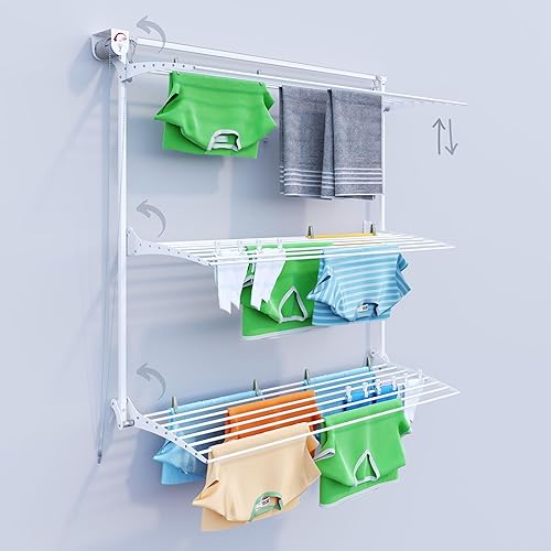 foxydry Tower Wall Drying Rack, Vertical Wall Drying Rack, Retractable Drying Rack for Indoor and Outdoor (150, White)