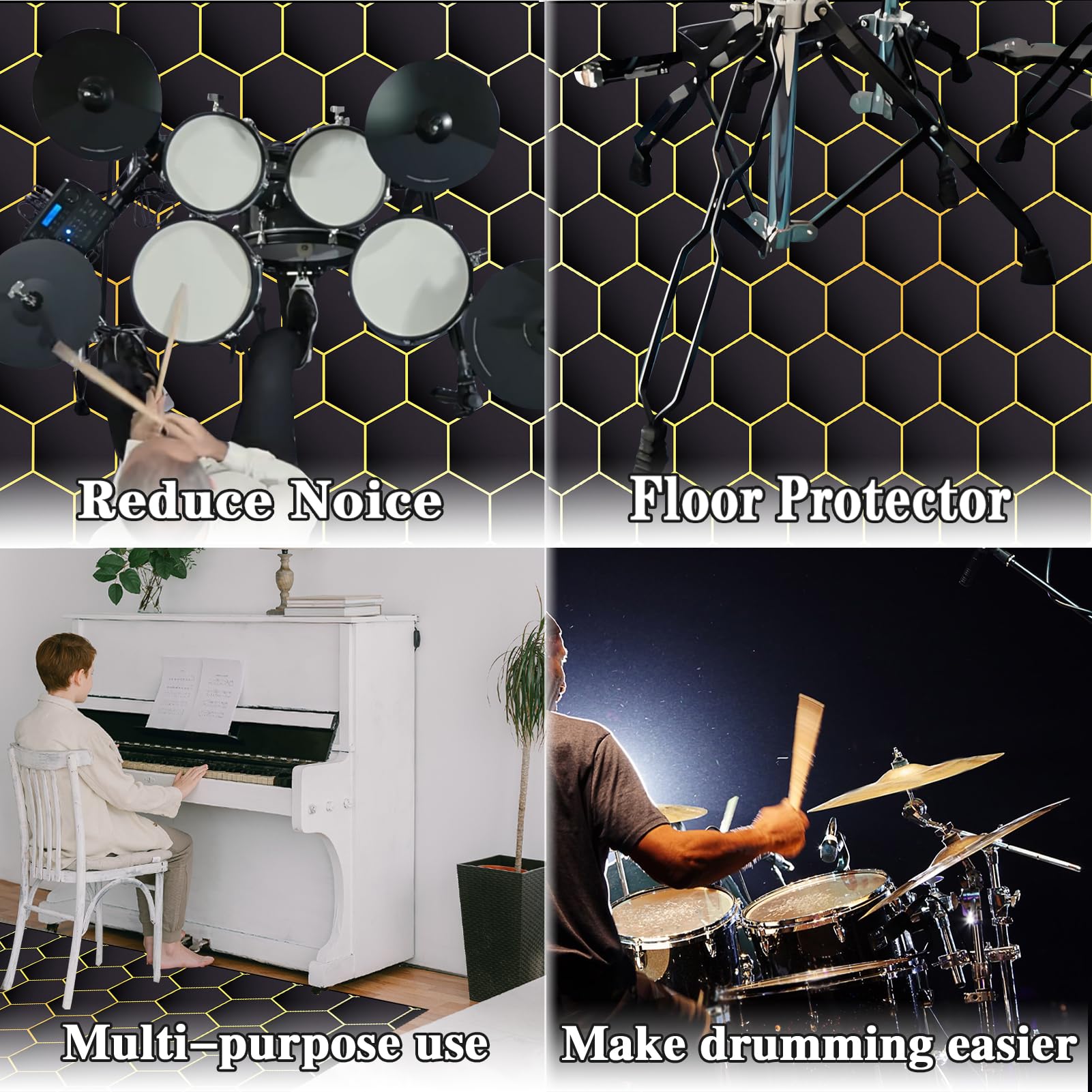 Schlagzeugteppich Schallschutz Akustik Teppich rutschfest Drum Matte Schalldicht Drum Teppich Schallschutzdecke für Bass Drum Snare Drum Instrumente Teppich Schlagzeug Teppich 150 x 120 cm