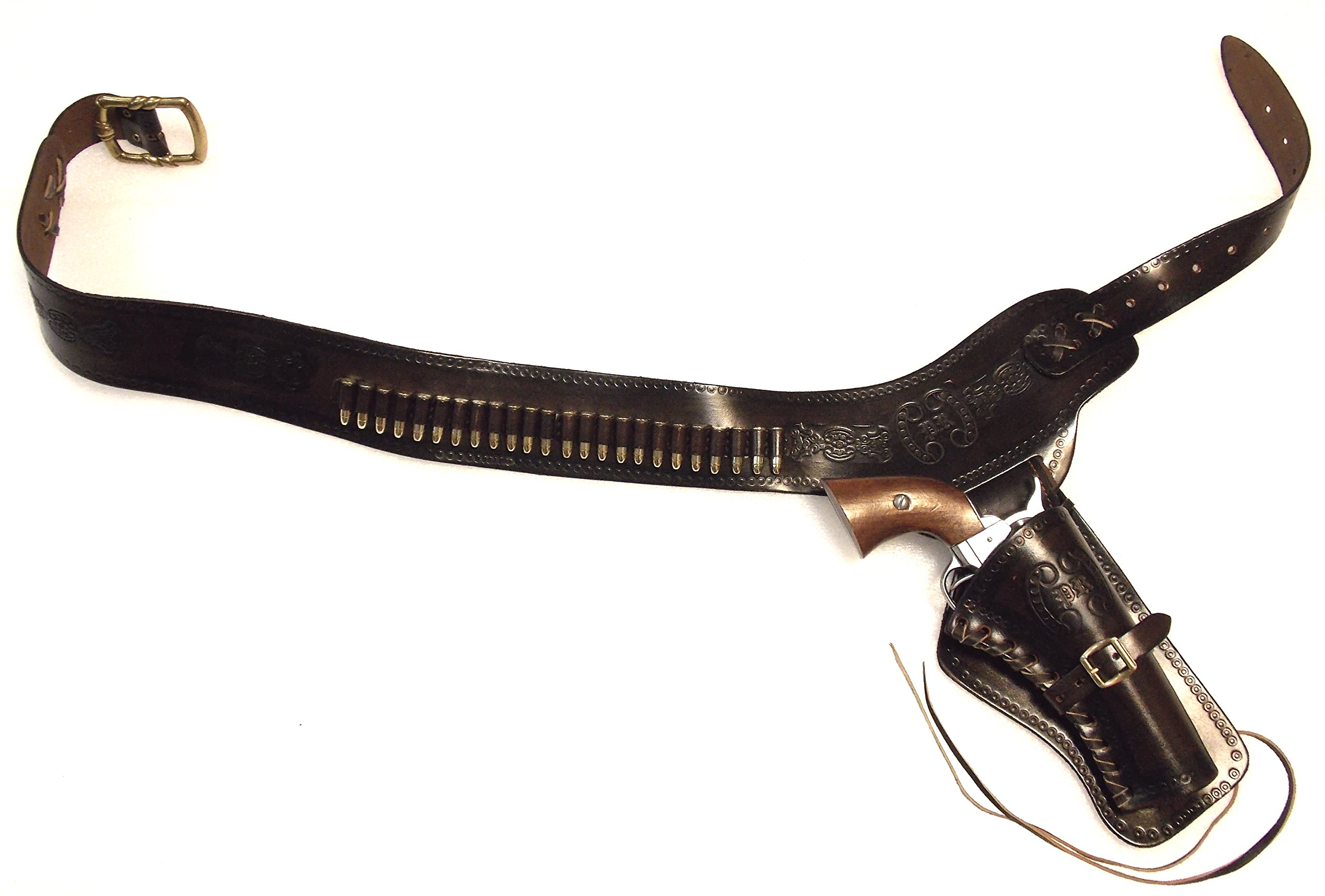 Revolvergürtel Coltgürtel Pistolengürtel mit 24 Dekopatronen aus Messing und Colt Peacemaker