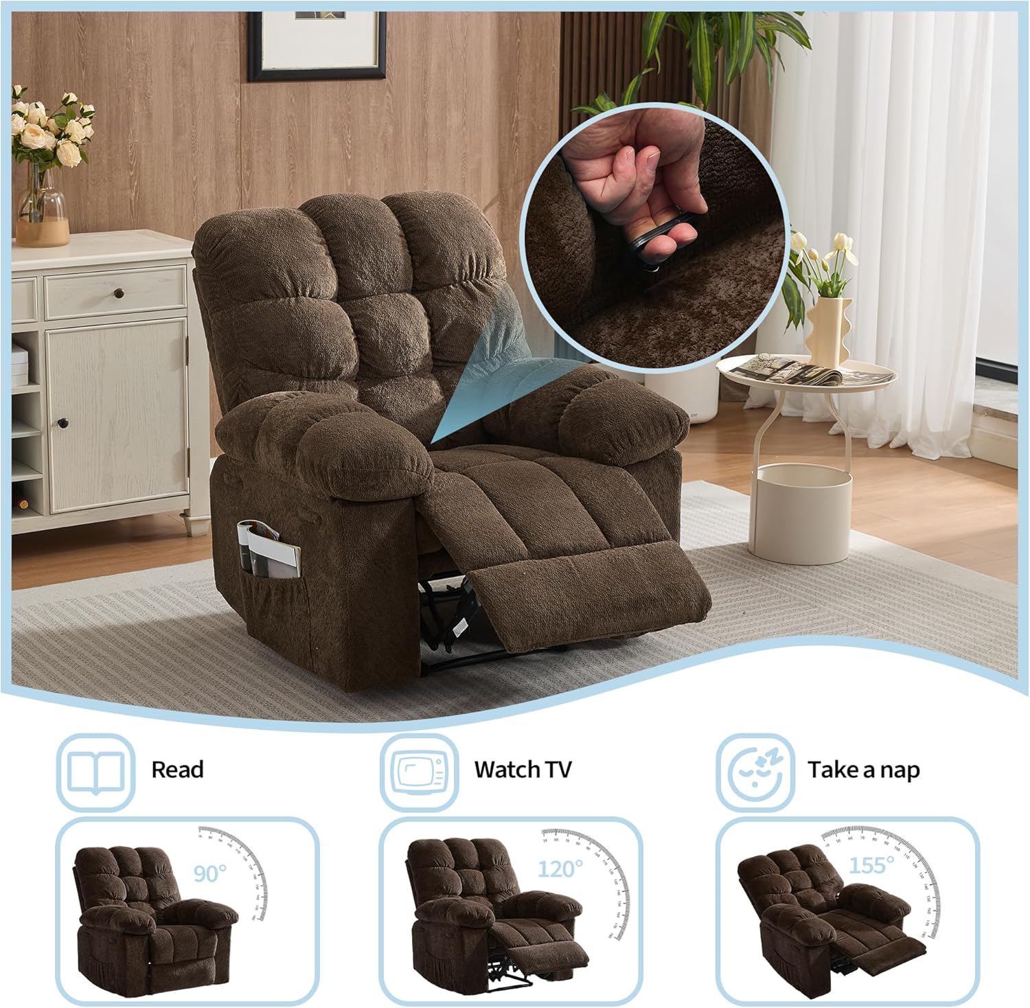 Rocking Recliner Chair,Rocker Chair for Living Room,Upholstered Fabric Glider Nursery Chair with Side Pockets for Small Spaces,q235 Steel Frame Lazy Boy Recliner Single Sofa
