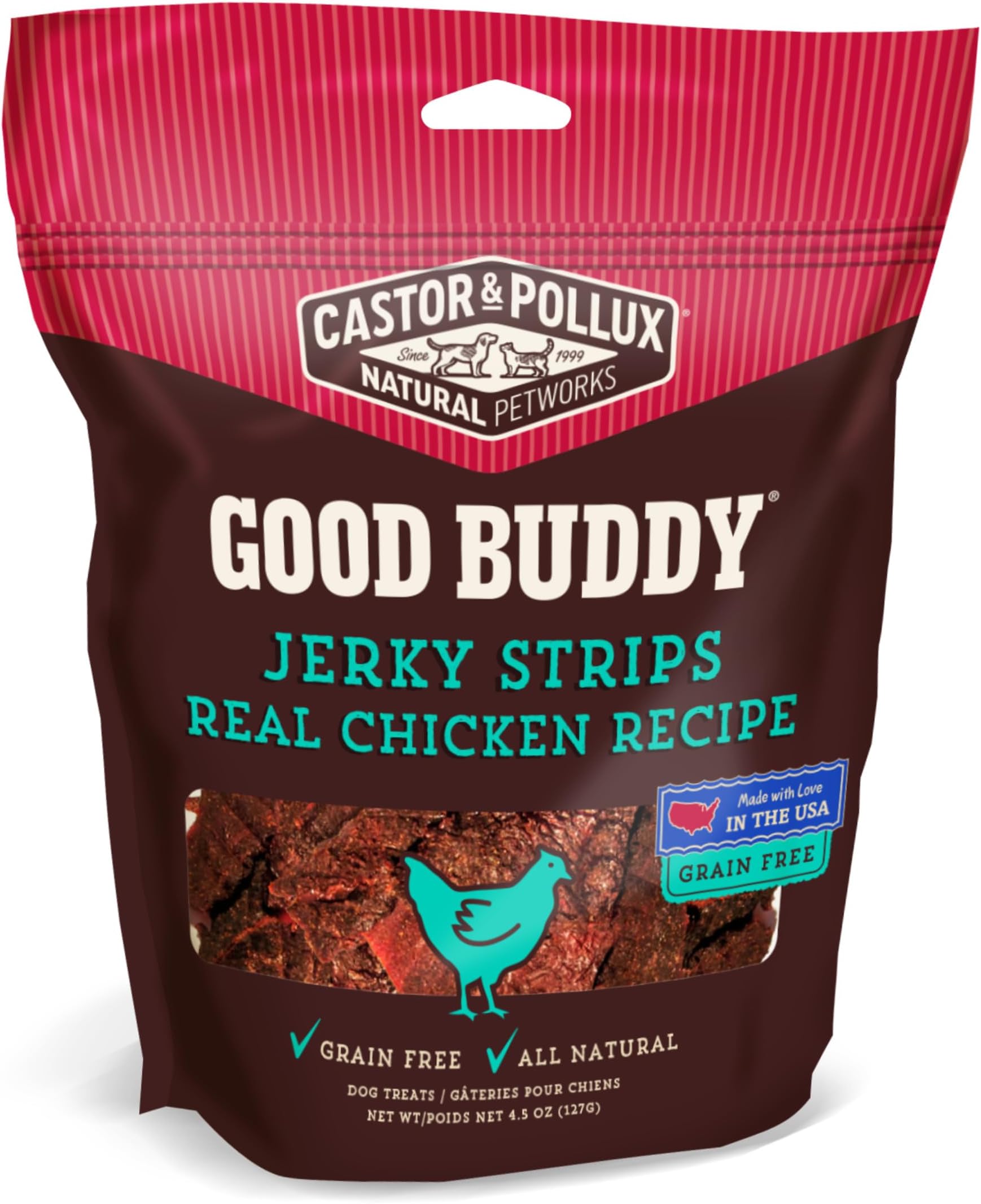 Castor & Pollux Good Buddy Jerky Strips Real Chicken Recipe Grain Free Dog Treats, 4.5-oz bag