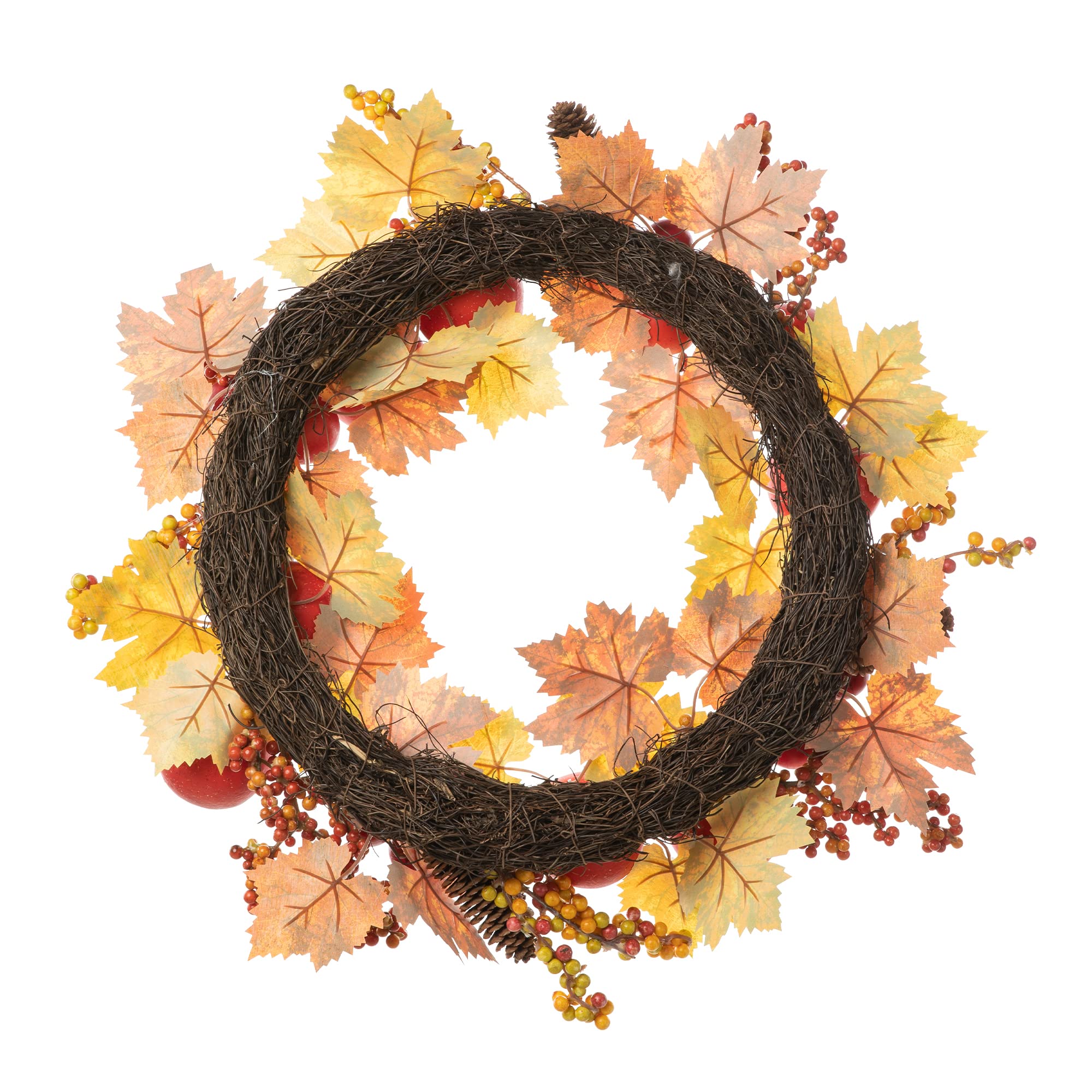 Glitzhome 24" D Fall Maple Leaves Wreath Artificial Apple Berry Leaf ...