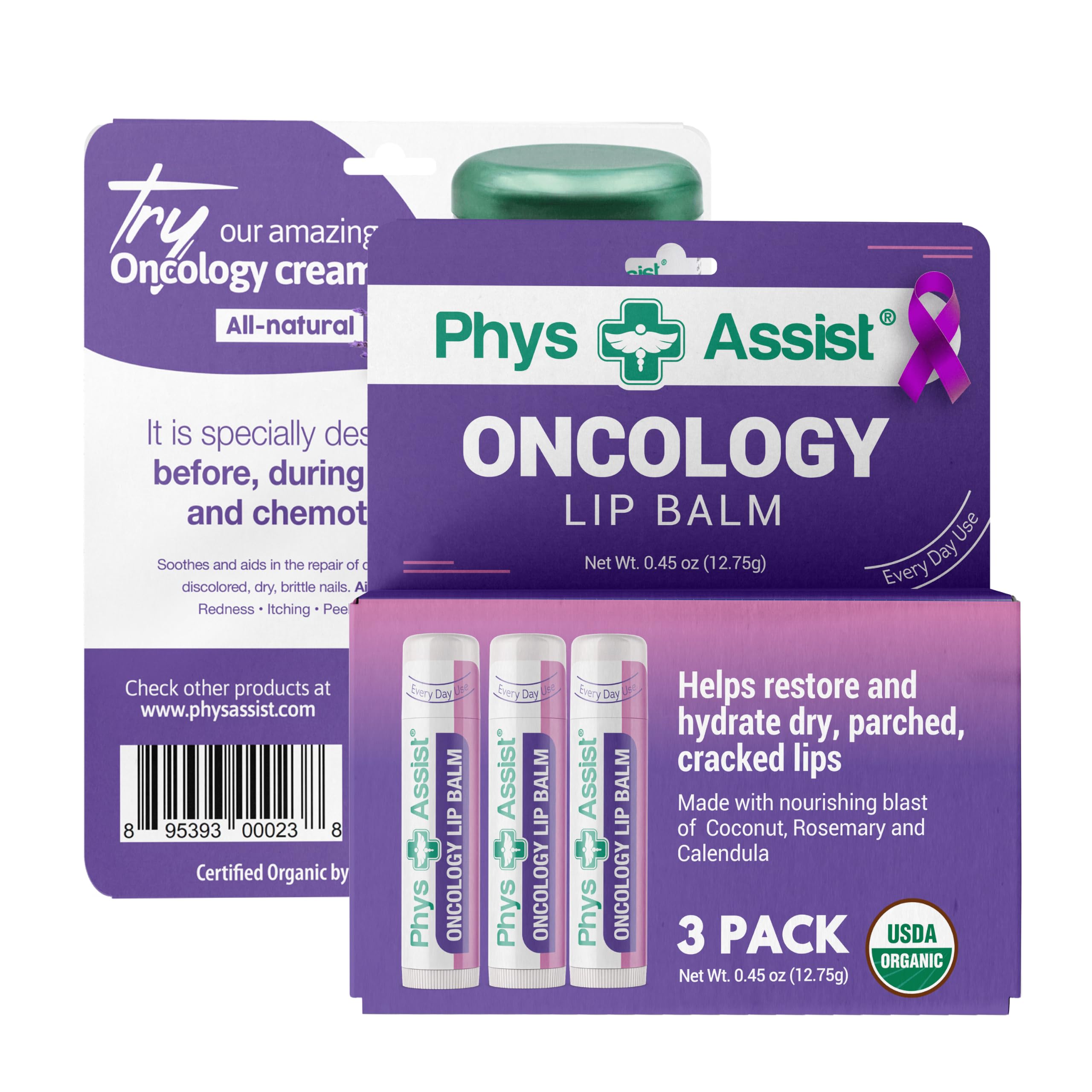 Oncology Lippenbalsam USDA Organic, Hydrate Dry Parched Lip Moisturizing - 3 Pack
