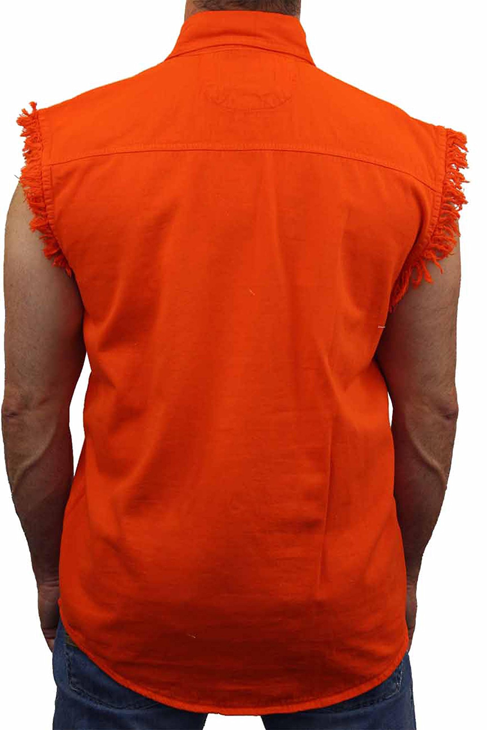 Men's Sleeveless Denim Shirt Biker Vest 2 Front Pockets