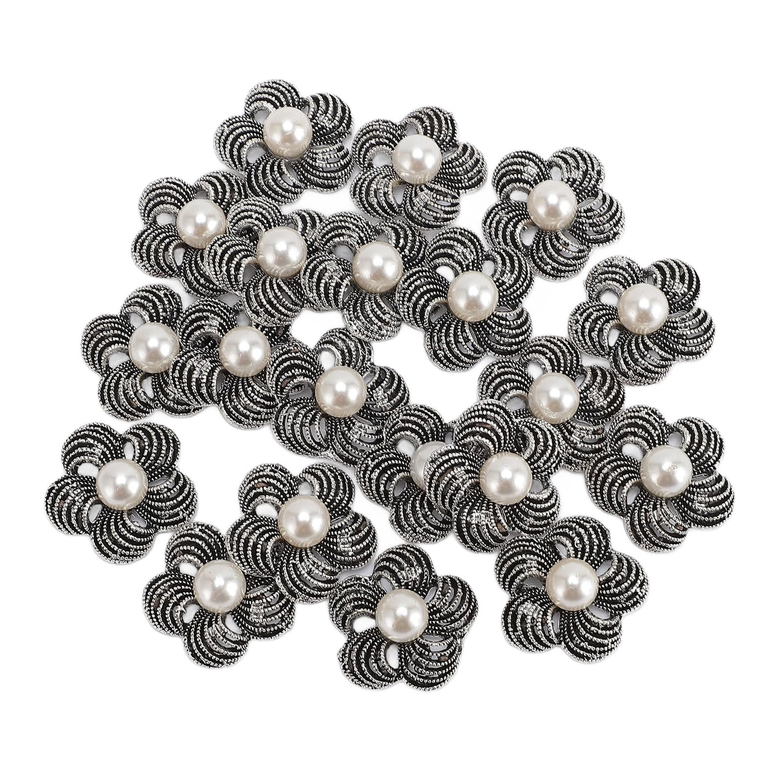 20 botones de flor de perla, aleación de zinc, exquisitos botones decorativos para ropa, zapatos, manualidades, fabricación de joyas