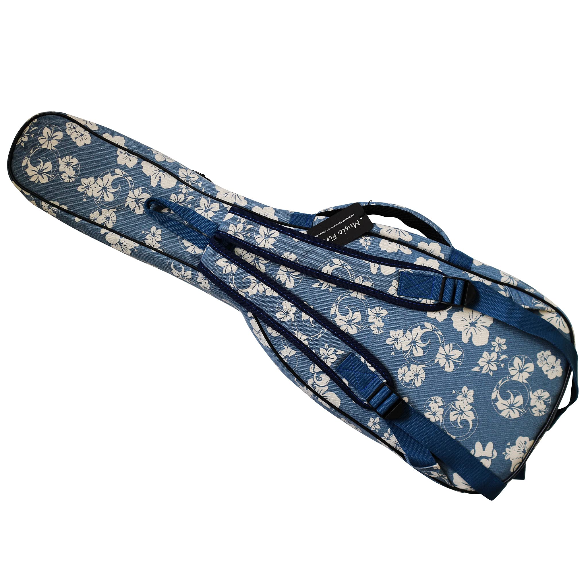 MUSIC FIRST Original Design 15 mm dick gepolstert Hawaii-Stil Blue and White Plumeria Canvas Bariton Ukulele Tasche (76,2 cm ~ 78,7 cm).