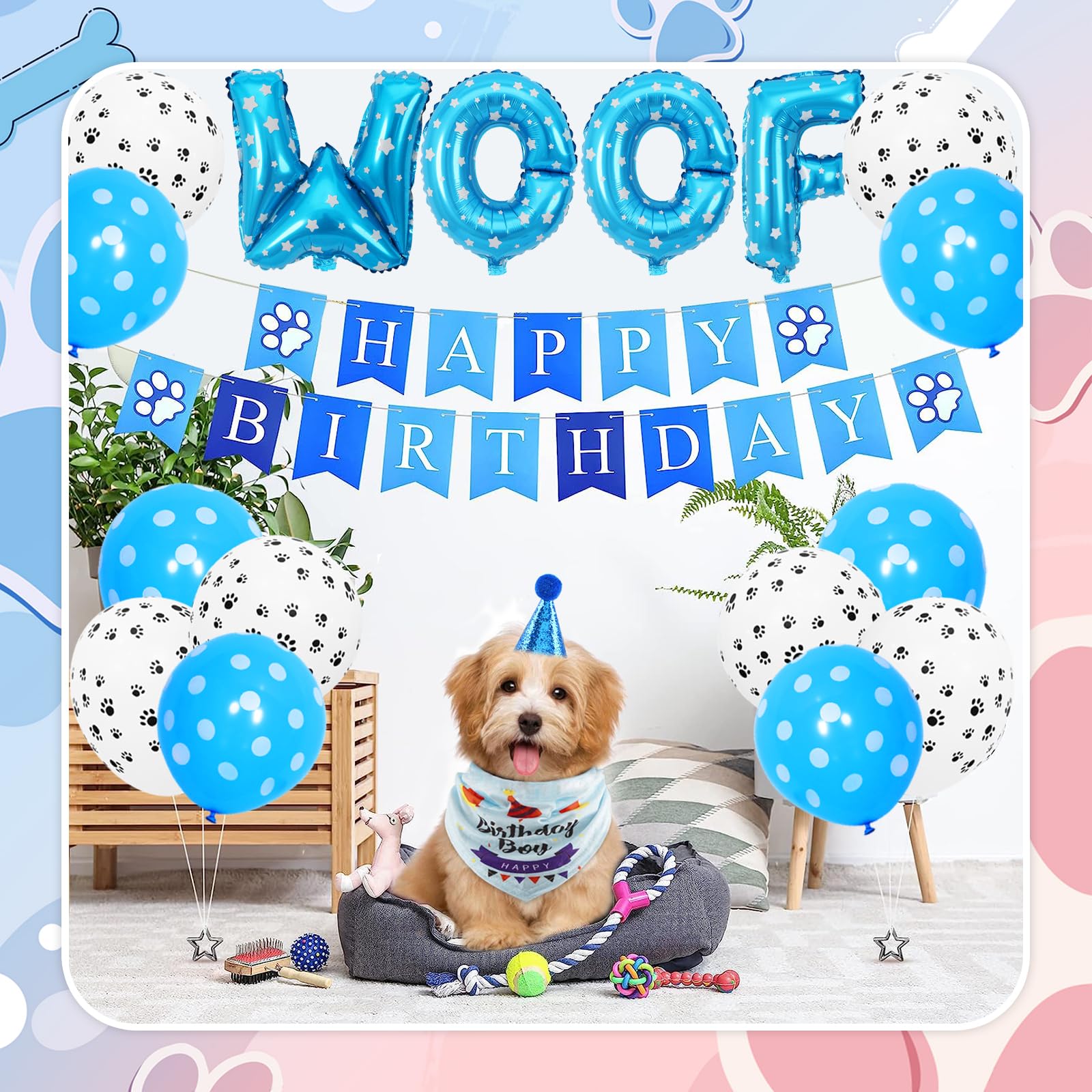 Festa di Compleanno Decorazioni per Cani, Set Bandana e Cappello Rosa