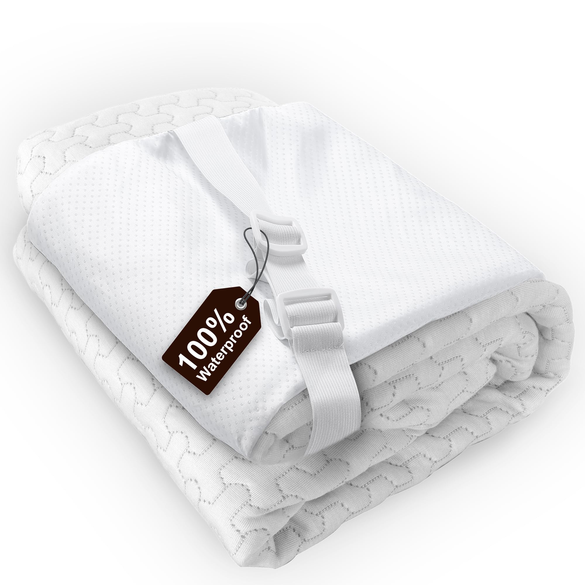 100% Waterproof Mattress Topper Cover Twin, 3-4 Inch Oeko-Tex Certified Bamboo Rayon Mattress Encasement, Anti-Slip Silicone Bottom with Adjustable Straps - Cover Only, No Topper