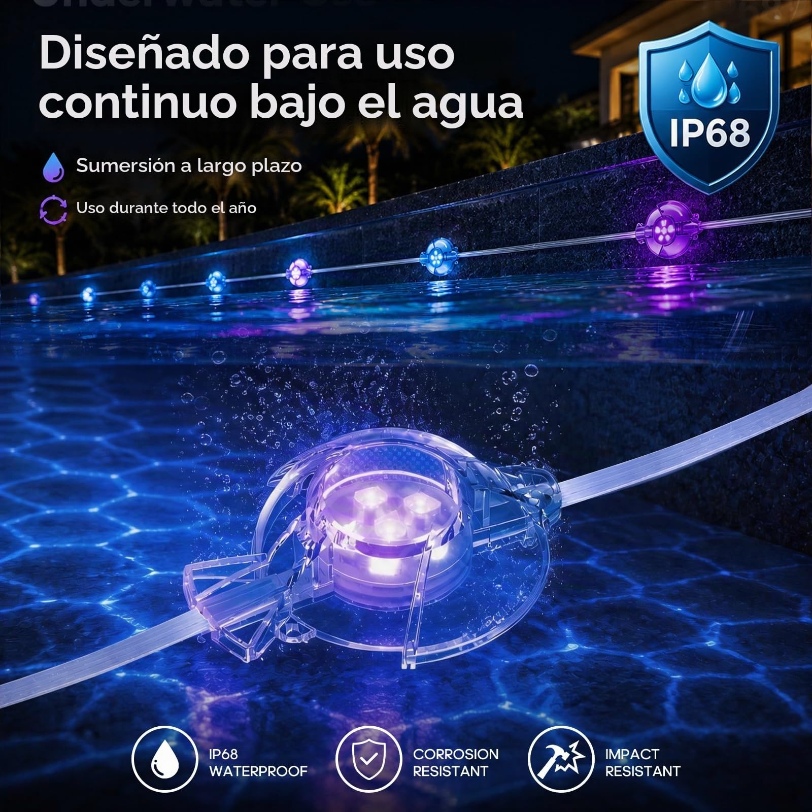luz piscina RGBIC 25m, 16u con forma de pez, App + mando, luces piscina sumergibles led IP68 24V, efectos dinámicos musicales, instalación sin obras para piscinas enterradas y desmontables