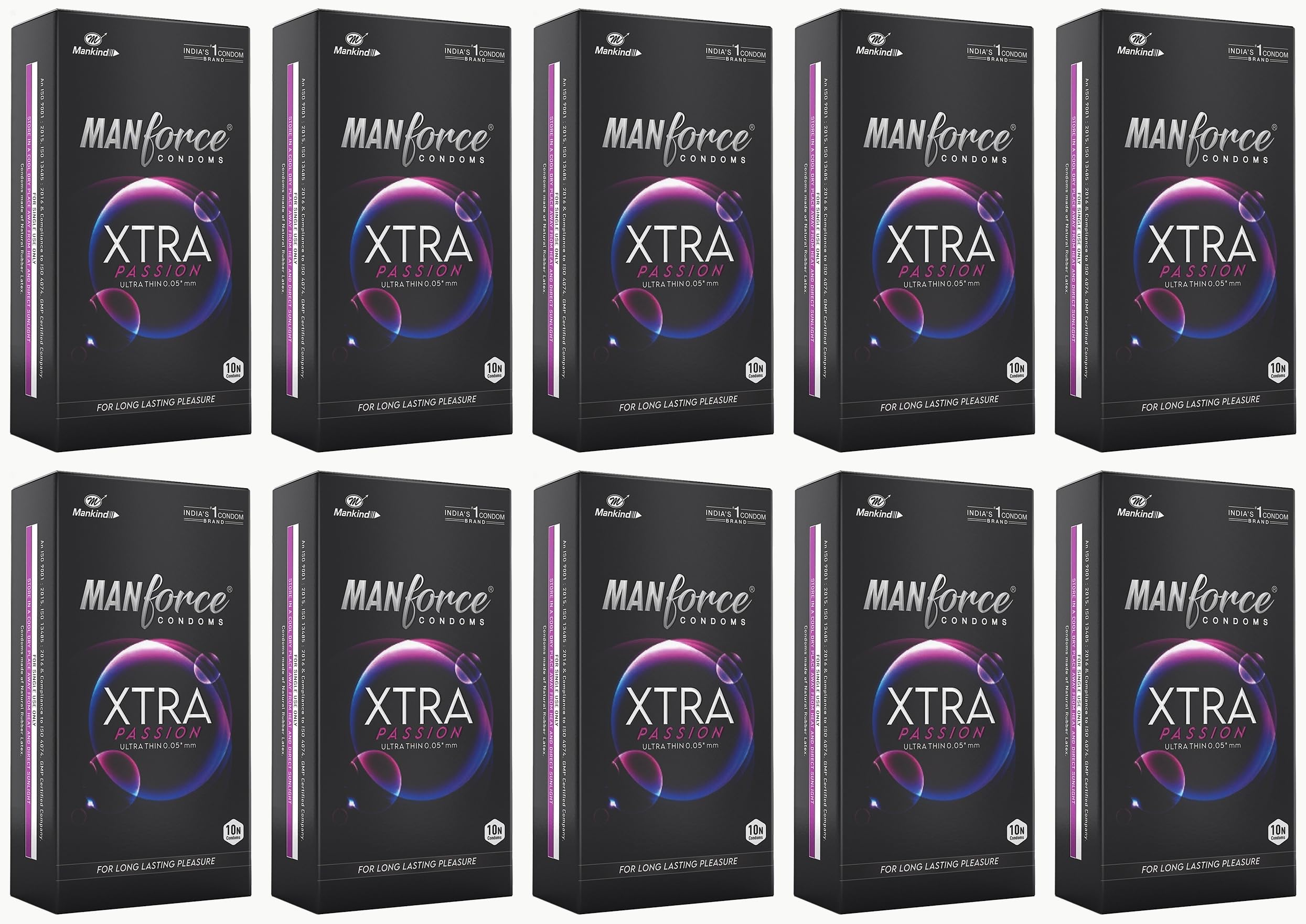 Manforce Xtra Passion Ultra Thin Climax Delay Condoms, Unflavoured, 10 Pcs (Pack of 10)
