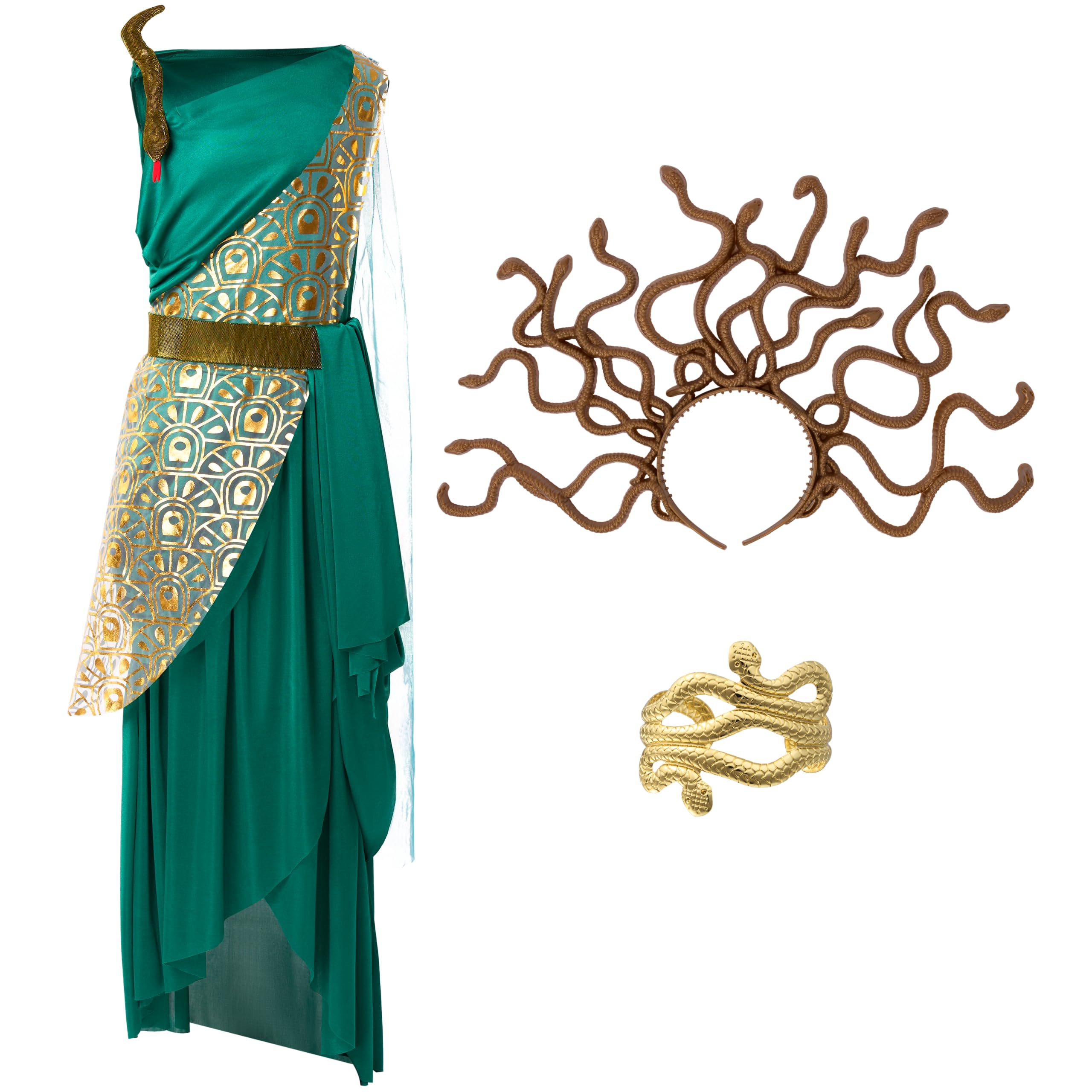Spooktacular Creations Costume da Medusa per bambine, costume da Medusa verde con bracciale copricapo da Medusa per feste di Halloween Grande (10-12 anni)