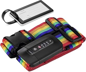 Navaris TSA Luggage Strap - Secure Adjustable Strap for Suitcases with Combination Lock - Lockable Cross Case Travel Belt for Luggage with ID Tag