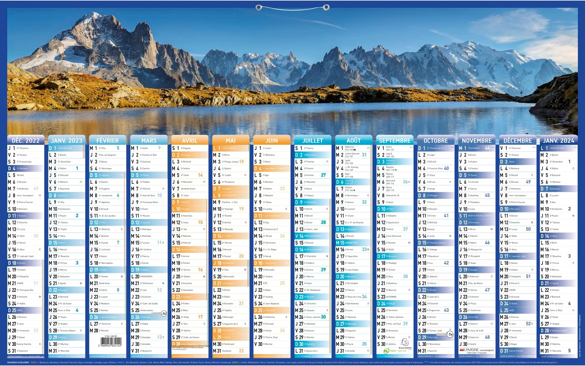 Gigatime ® Din B0 2x Calendrier mural/organiseur annuel 2024 Format:140 ...