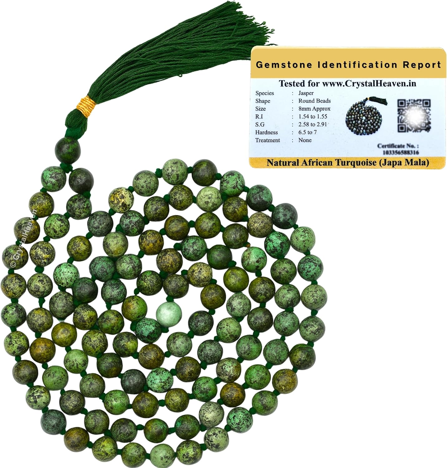 Crystal Japa Mala - 108 Beads Buddhist Prayer Beads - AAA Grade Original Healing Gemstone Agate Mala for Yoga Meditation Spiritual Reiki Feng Shui