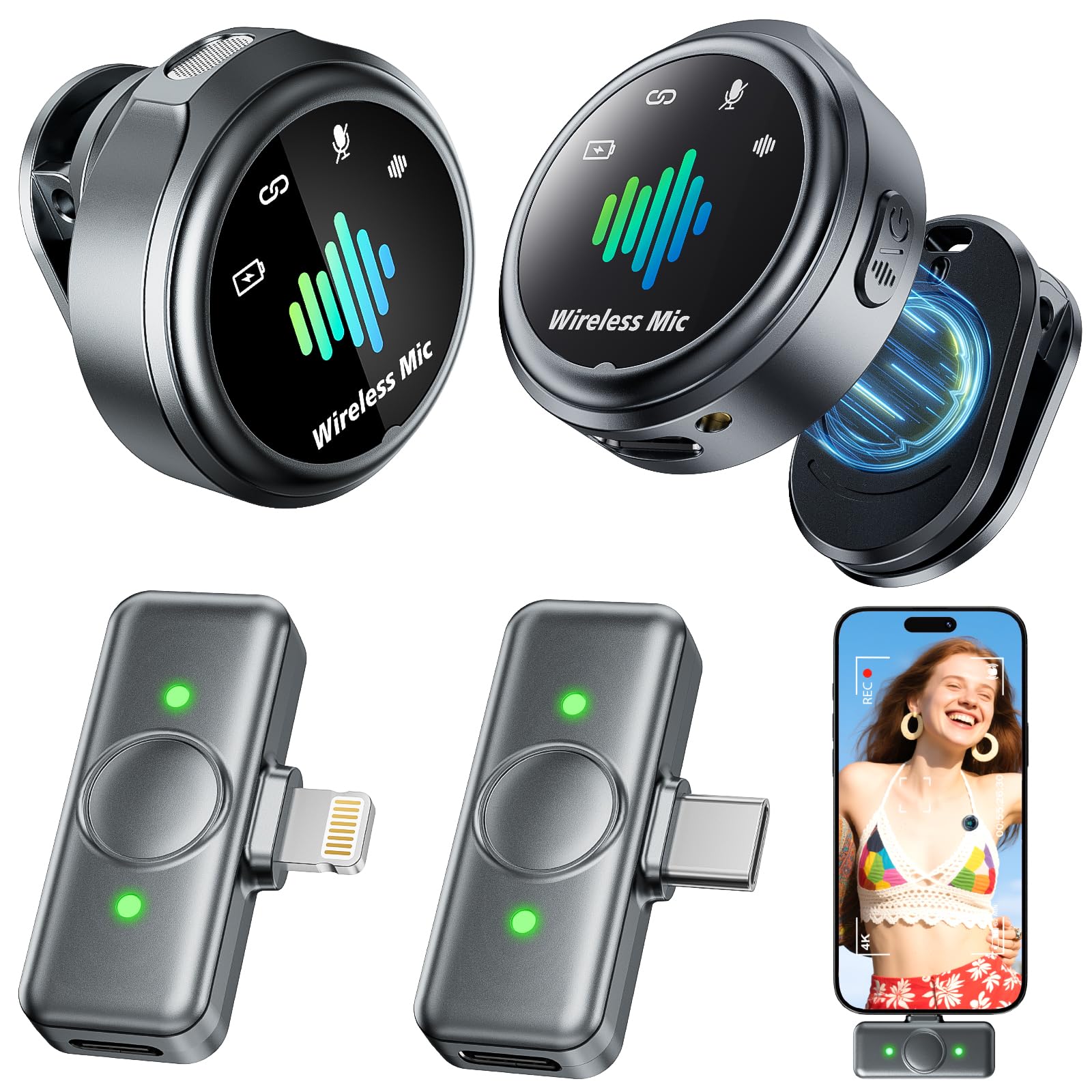 mini microphone for iphone 2pcs wireless lavalier microphone for android - noise canceling magnetic clip lapel mic - vlogging amp pro video recording for content creators