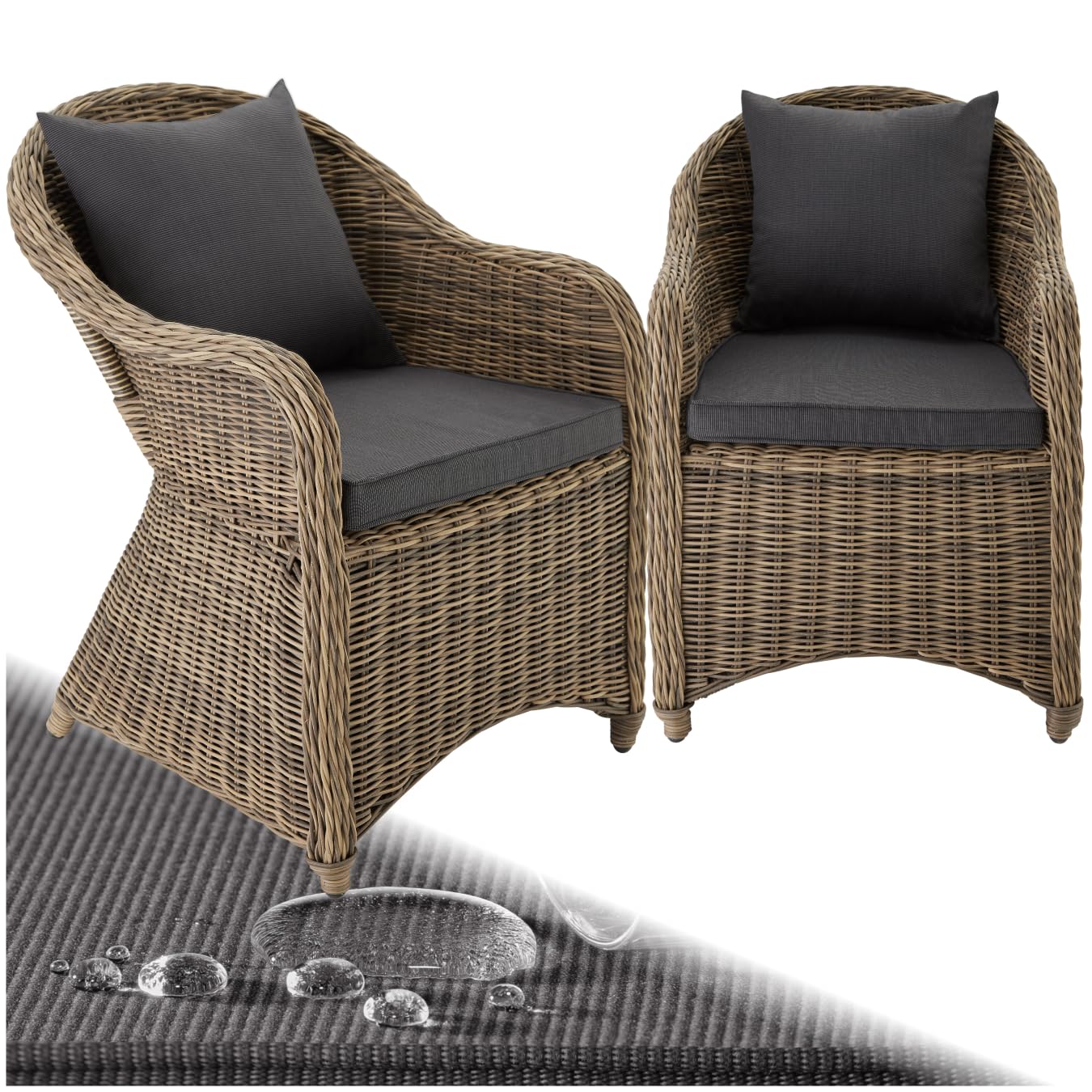 tectake® Ensemble de 2 Fauteuils Confortables avec Accoudoirs, Salon de Jardin Exterieur ou Intérieur, PolyRotin et Aluminium, Coussins Inclus, Mobilier de Jardin Amenagement Balcon Terrasse Veranda