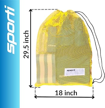 Sporti メッシュスイムバッグ – ドローストリング付きプールバッグ スイマー用 速乾メッシュバックパック 水泳チーム、ビーチ、ジム用 18インチ x 29.5インチ - イエロー