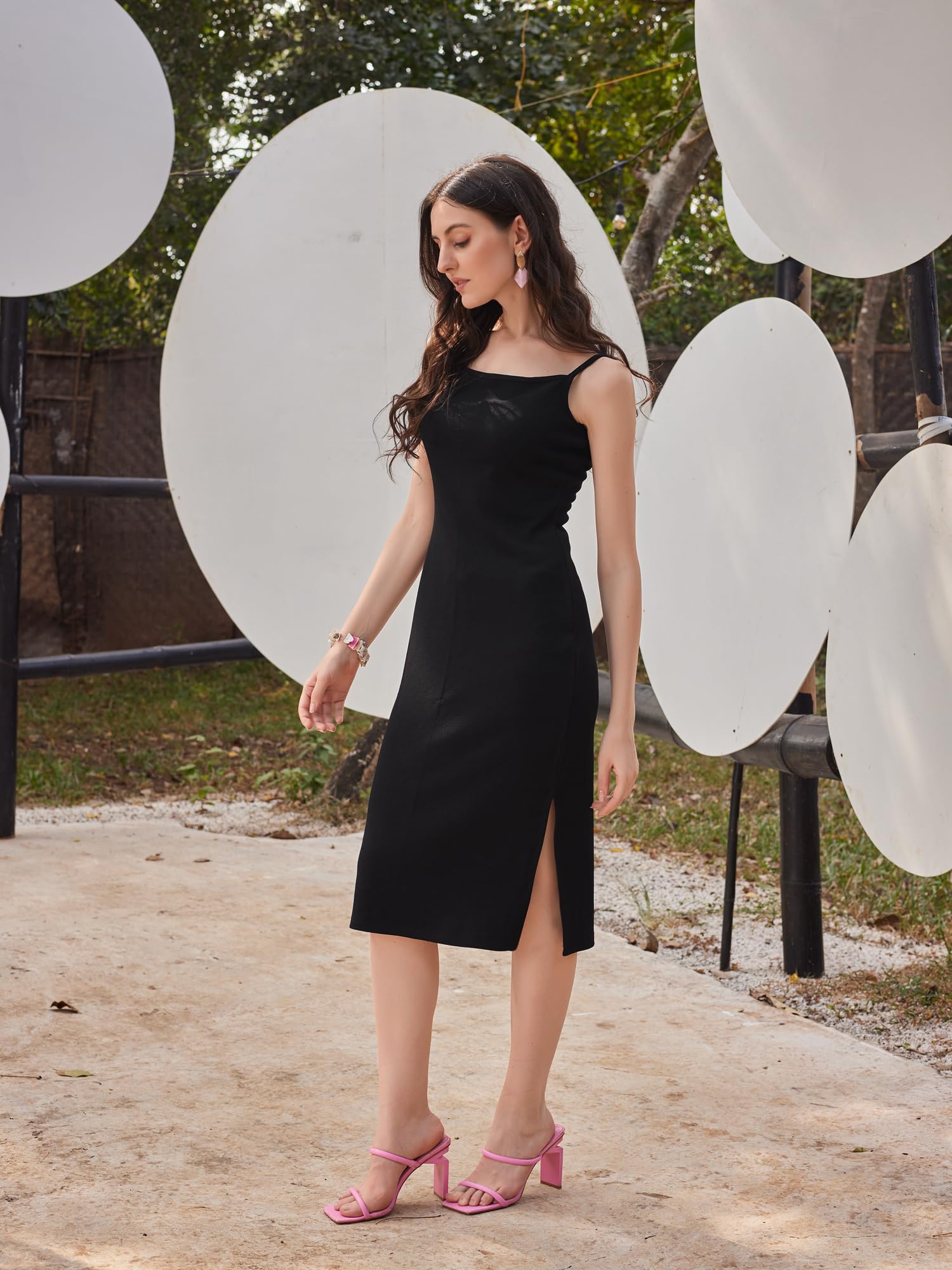 Purvaja Womens Slit Knee Length Dress (Wini-132_Black_Xx-Large)
