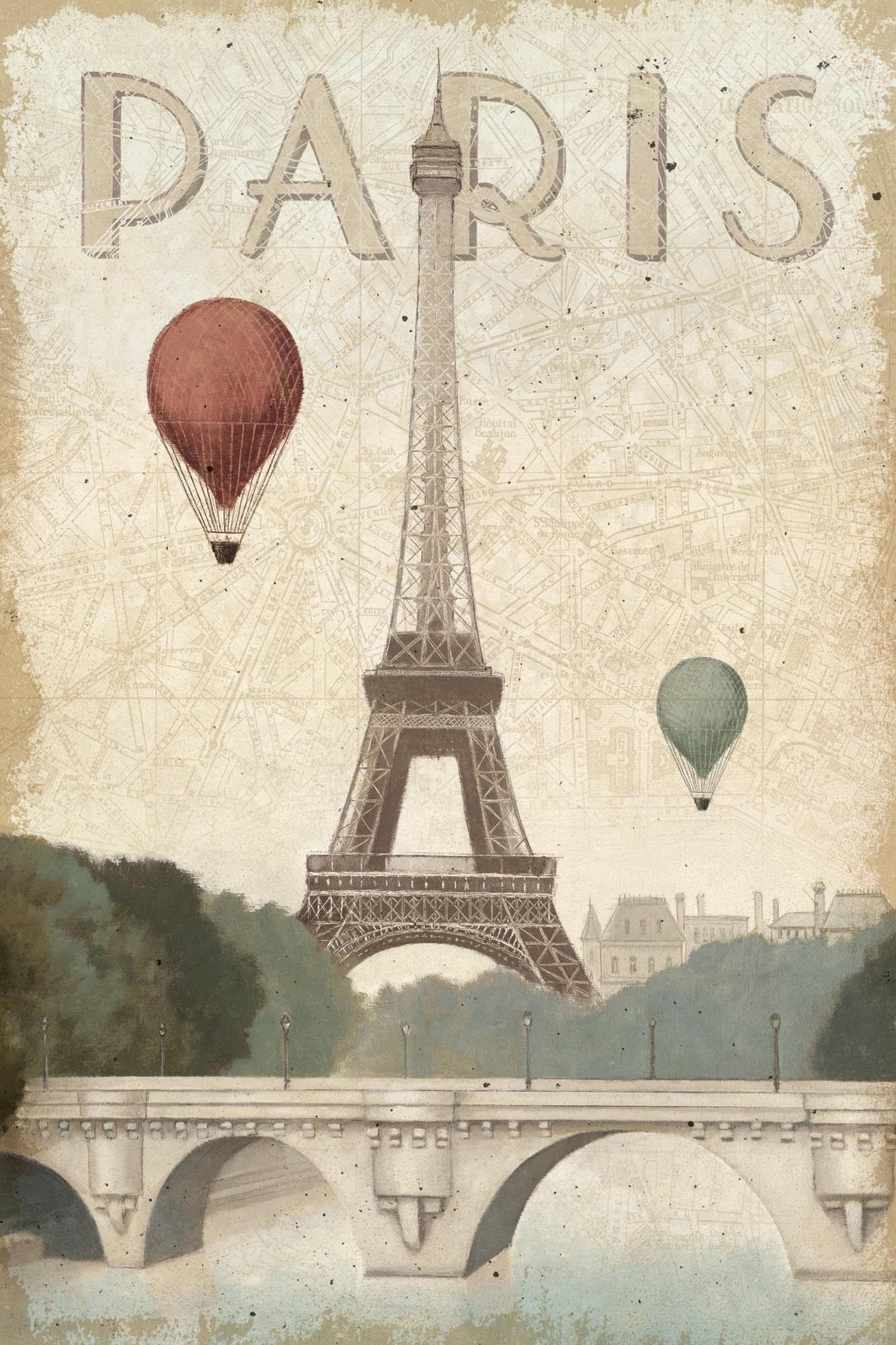 ART.COM Wall Art Prints City Skyline Paris Vintage V2 by Marco Fabiano, Places Decor, 16" x 24"