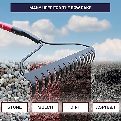 Miniatura 3 de Bully Tools Bow Rake with Fiberglass Shaft – Heavy Duty Garden Tool for Lawns, Landscaping Metal Rakes for Gardening, Yard Work, Steel Gravel Tool,