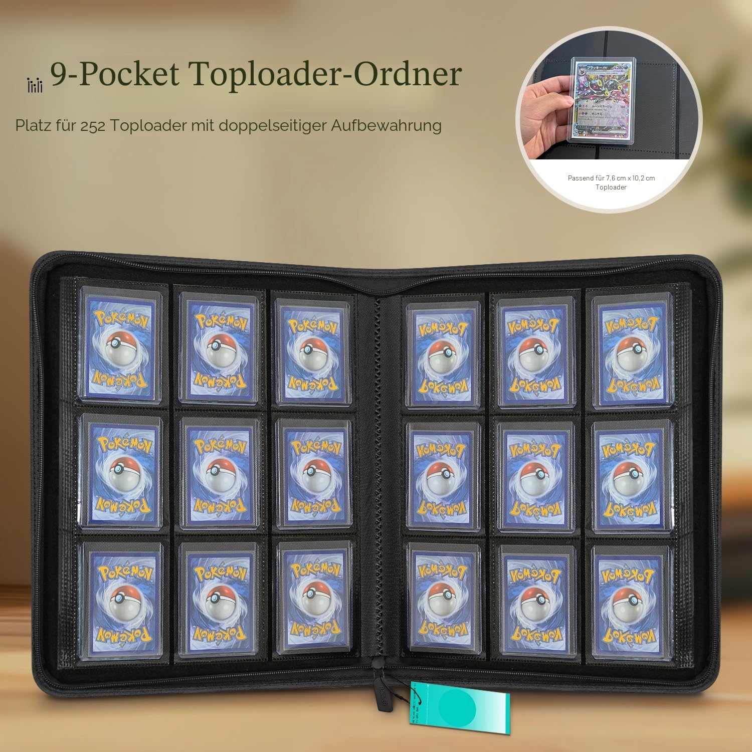 Douper Toploader Binder, Große 9-Fach Aufbewahrung für 252 Karten, Schwarz