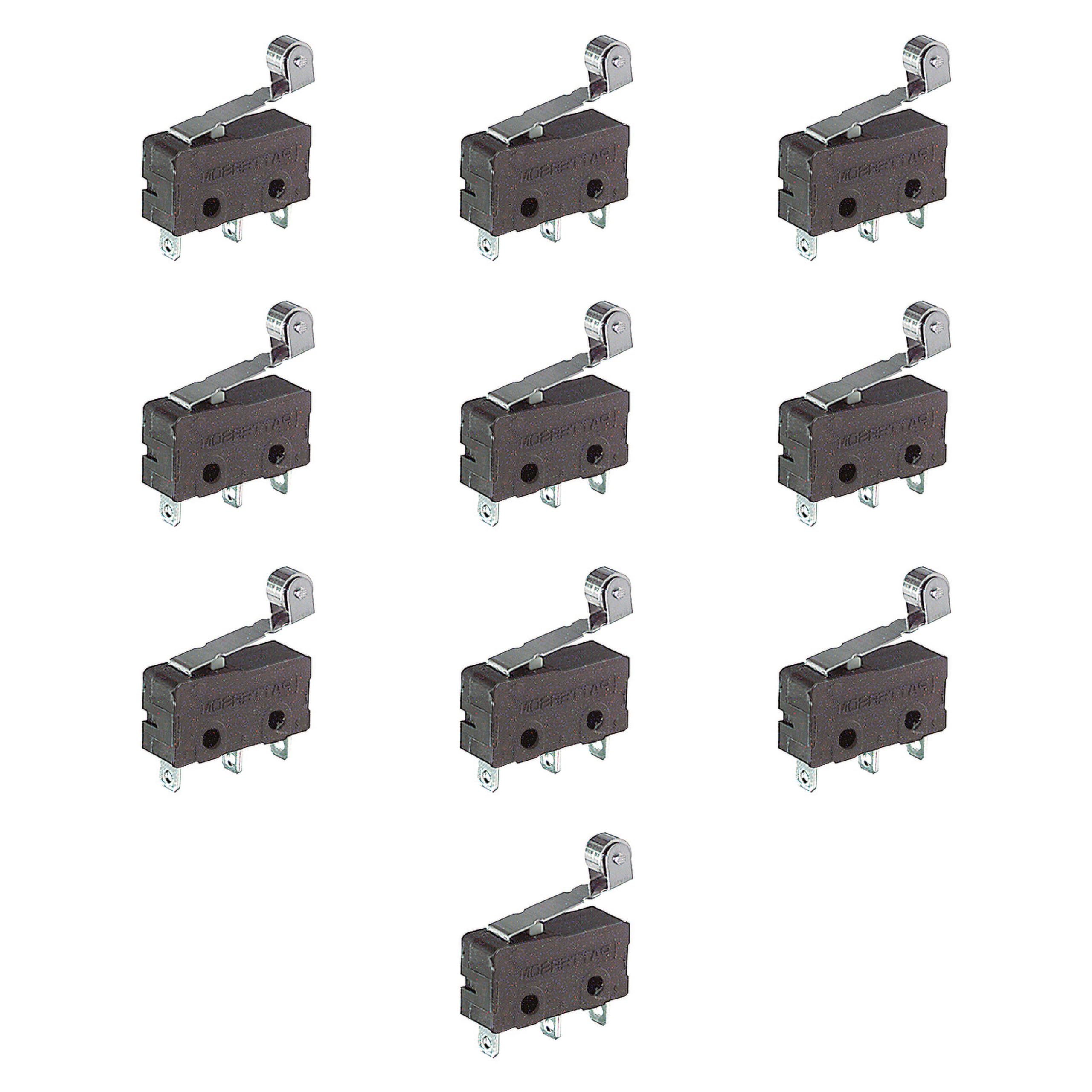 10 x SPDT Spawany mikro przełącznik krańcowy 19,8 x 10,6 x 6,4 mm 250 V 5 A – mikroprzełącznik z dźwignią końcową 16,6 mm z kołem zatrzaskowym, bez NC - zestaw ekonomiczny
