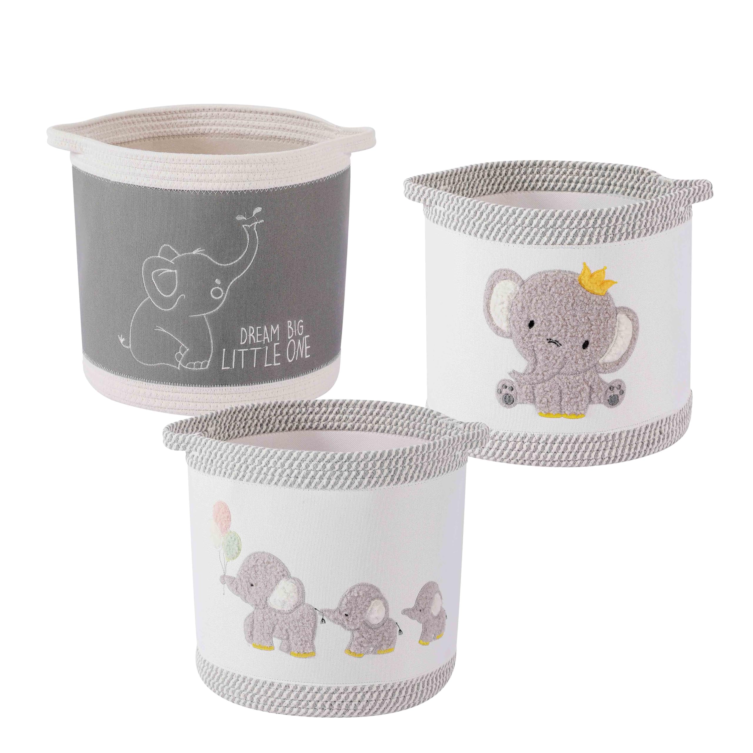 Tidelit Ceste Portaoggetti per Bambini, 3 pezzi Ceste Portaoggetti per Fasciatoio Neonato, Cesta Portabiancheria Bambini Pieghevole, Giraffe, Elefant, Gelb, Spielzeugtruhe (graues Set)