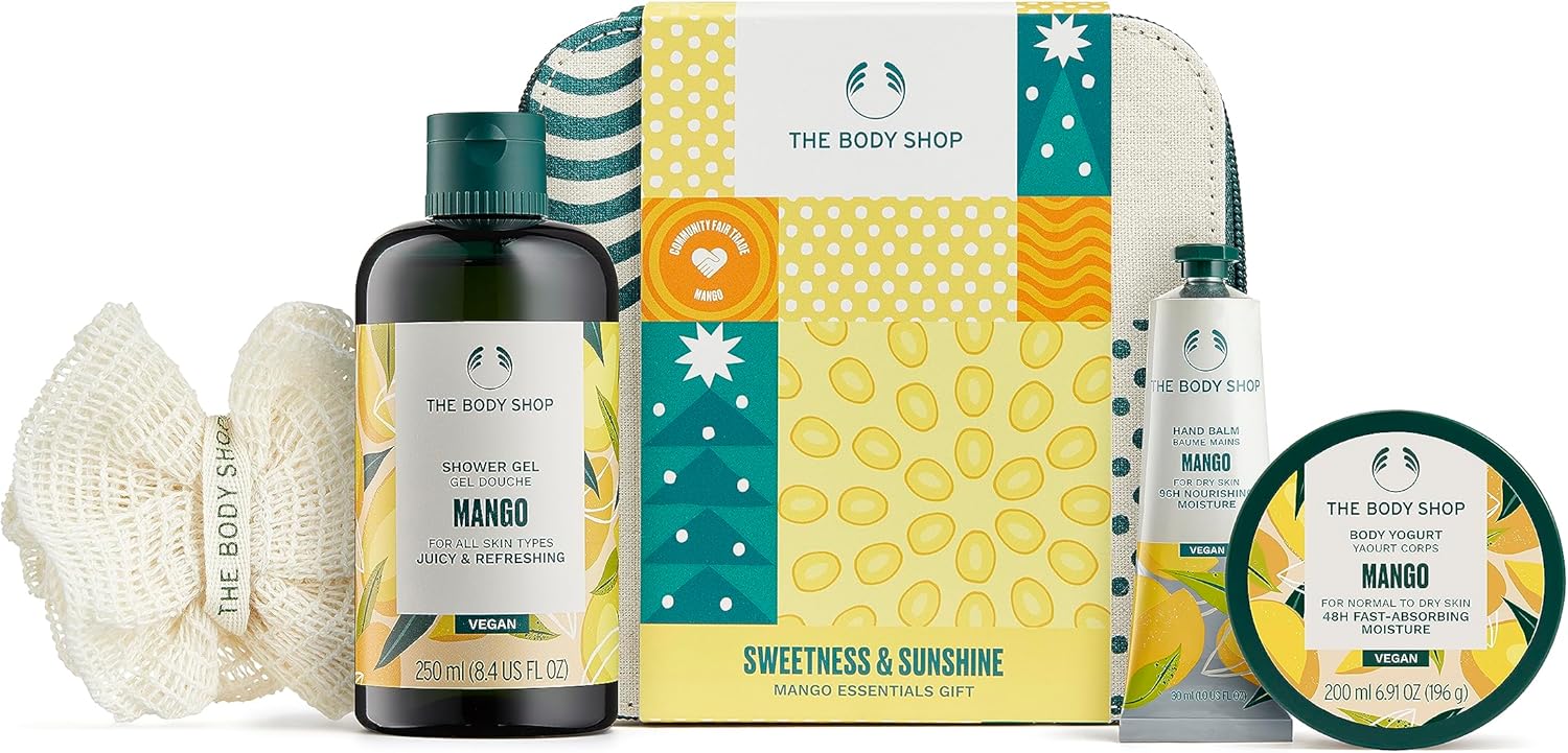 The Body Shop Sweetness & Sunshine Mango Essentials Body Care Holiday Gift Set, Vegan, 4-Piece Set