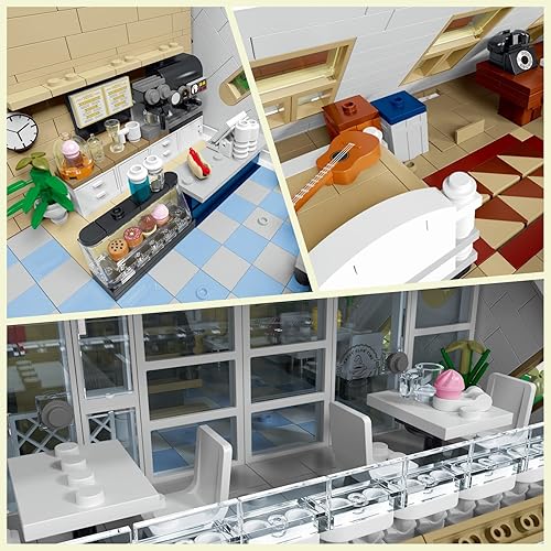 Miniatura 3 de Juego de construcción de cafetería con luz LED, colección de bloques de construcción de casa moderna de calle, kit de modelo de juguete, juego