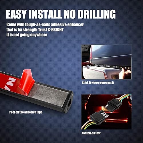 Miniatura 2 de 1 barra de luz de doble fila para puerta trasera de automóvil, 59 pulgadas, blanco + rojo, luz de freno de señal de giro flexible impermeable DRL,